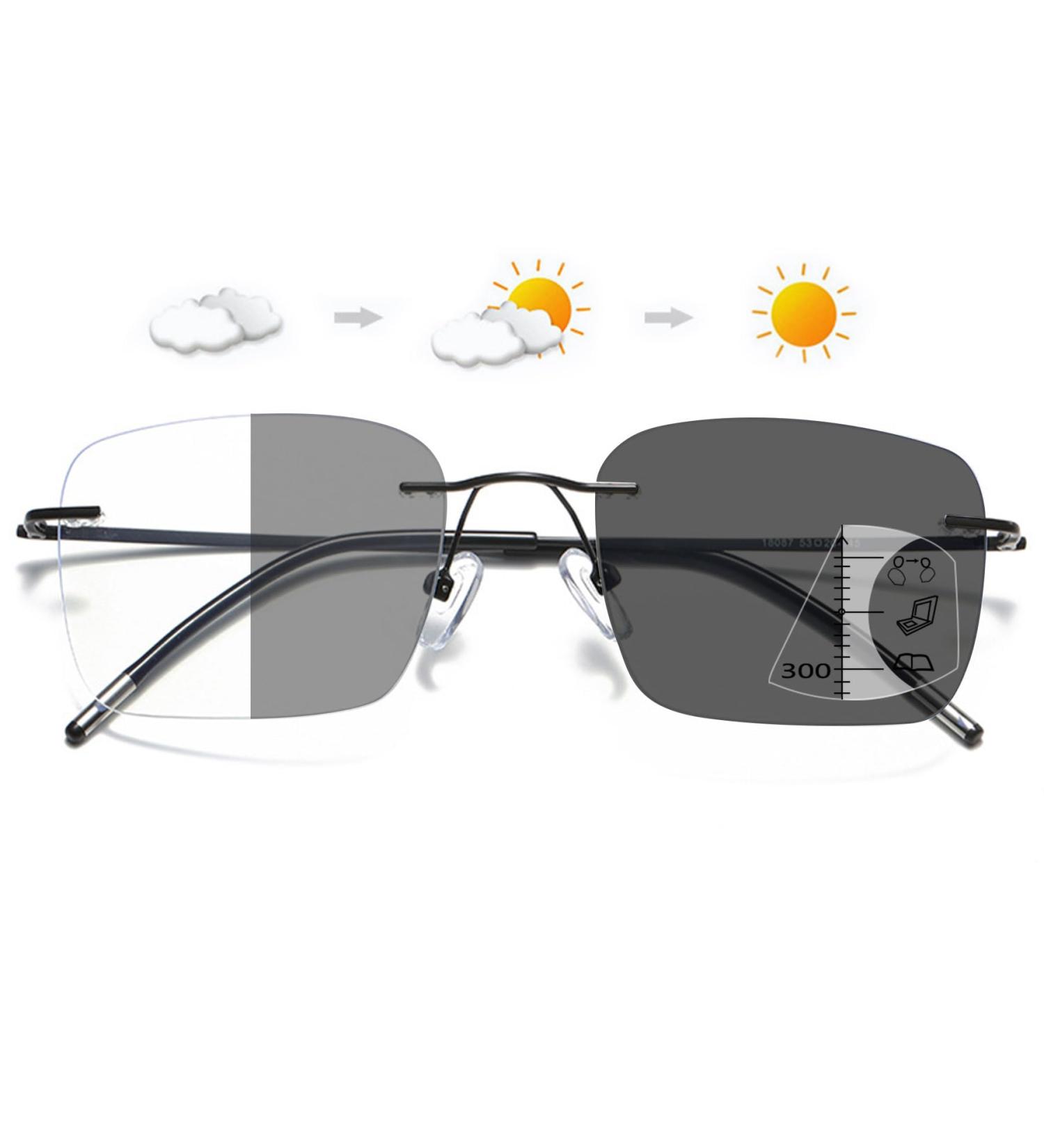 Shop Lanomi Photochromic Reading Glasses - Frameless Multi-Focal Blue Light Filter Glasses for Men & Women | Intelligent Self-Tinting Borderless Design | 3.5x Magnification - Buy Online on GoSupps.com