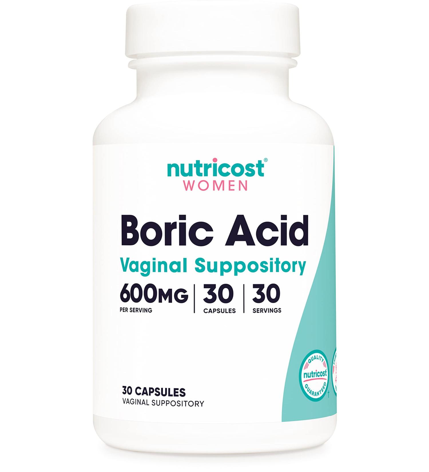 Nutricost Boric Acid 600mg Vaginal Suppository - 30 Capsules for Women - Non-GMO - 30 Count - Buy Online on GoSupps.com