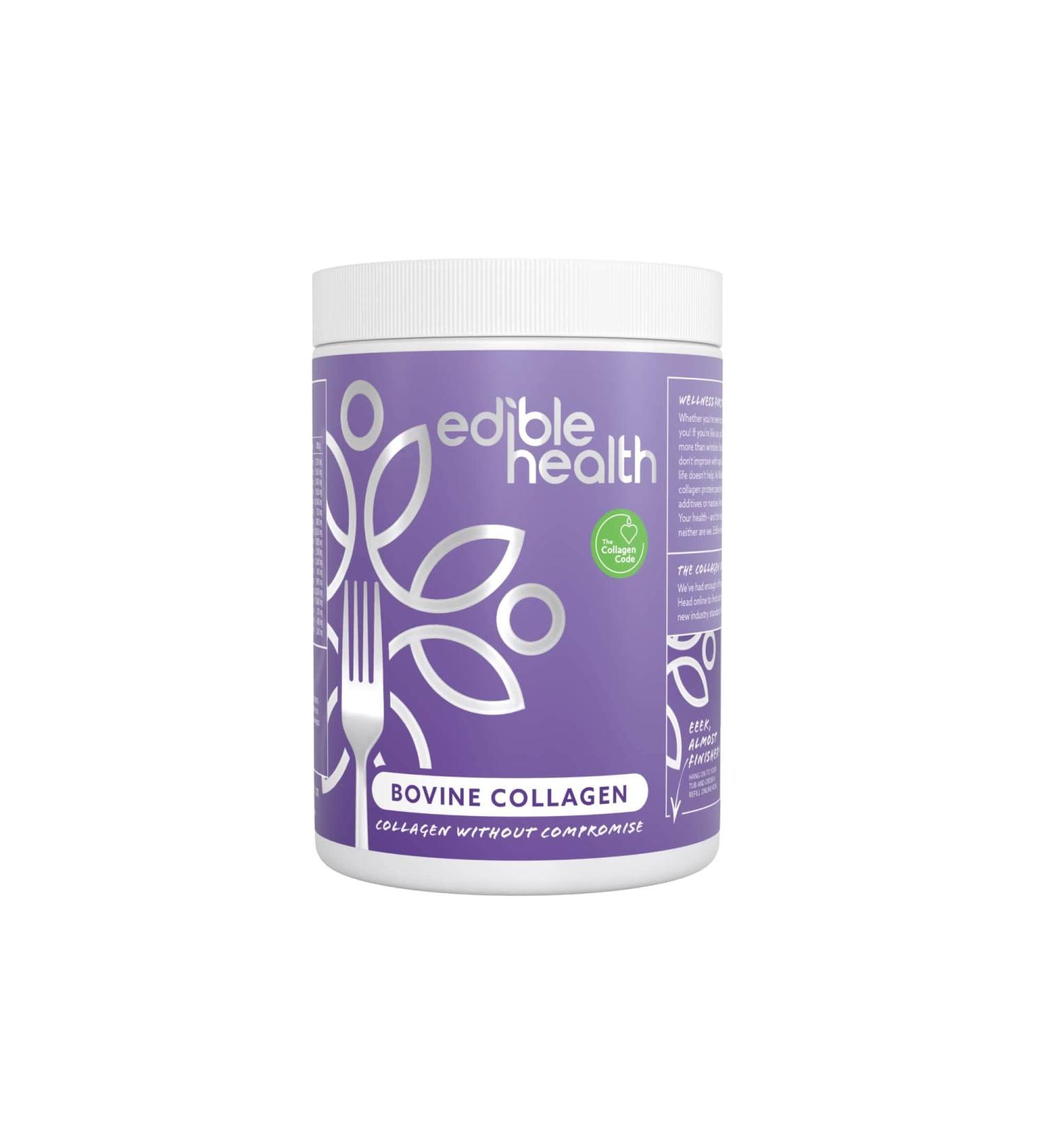Edible Health Hydrolysed Bovine Collagen Powder - Protein Peptides - 18 Amino Acids - Paleo Keto Kosher Halal - 400g Tub - Buy Online on GoSupps.com
