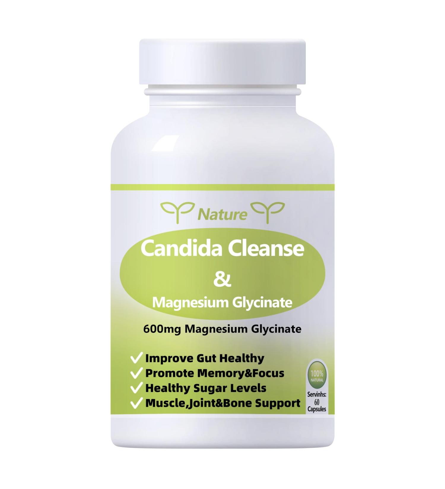 YNATUREY Candida Cleanse - Gut & Colon Support Magnesium Glycinate 600mg Women and Men Supplement with Magnesium Malate Vitamin D B6 for Gut Support & Sleep for Adults 60 Capsules - Buy Online on GoSupps.com