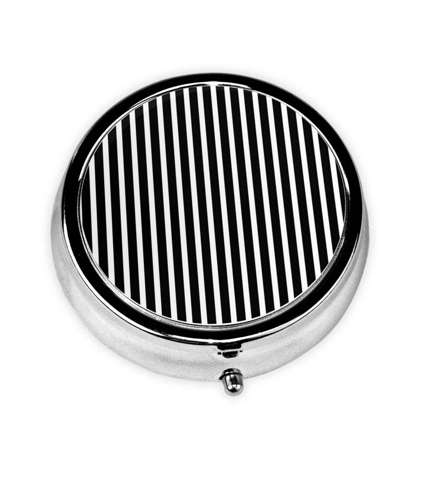 Buy Black & White Stripe Portable Metal Pill Box - 3-Compartment Travel Case for Small Pills - Buy Online on GoSupps.com