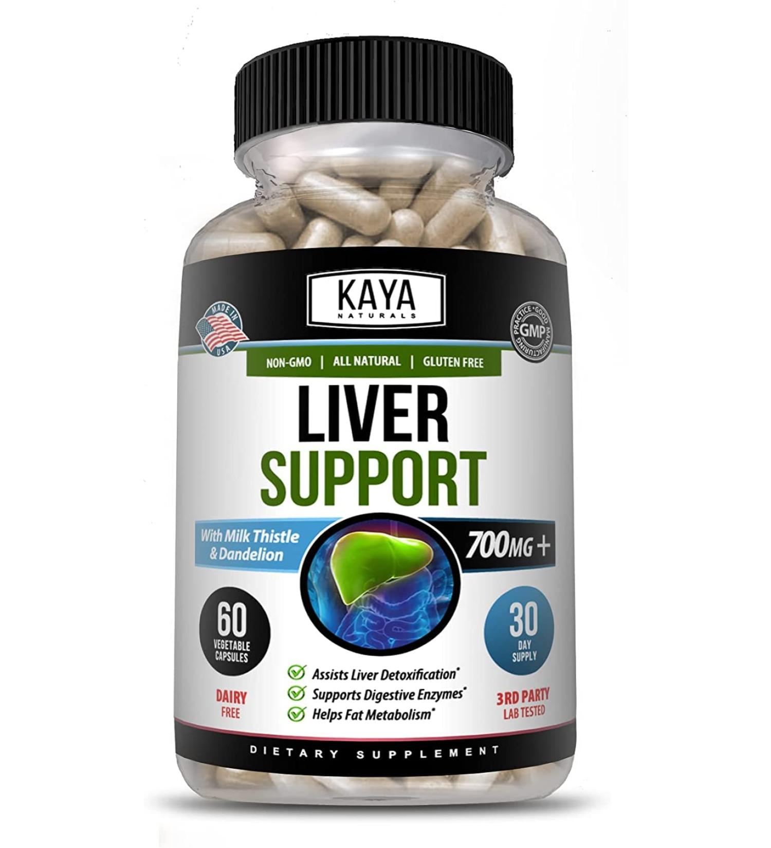 Kaya Naturals Liver Support Capsules with Milk Thistle and Dandelion Root - 60 Count - Detox Cleanse and Gut Health Supplements for Women and Men - Buy Online on GoSupps.com