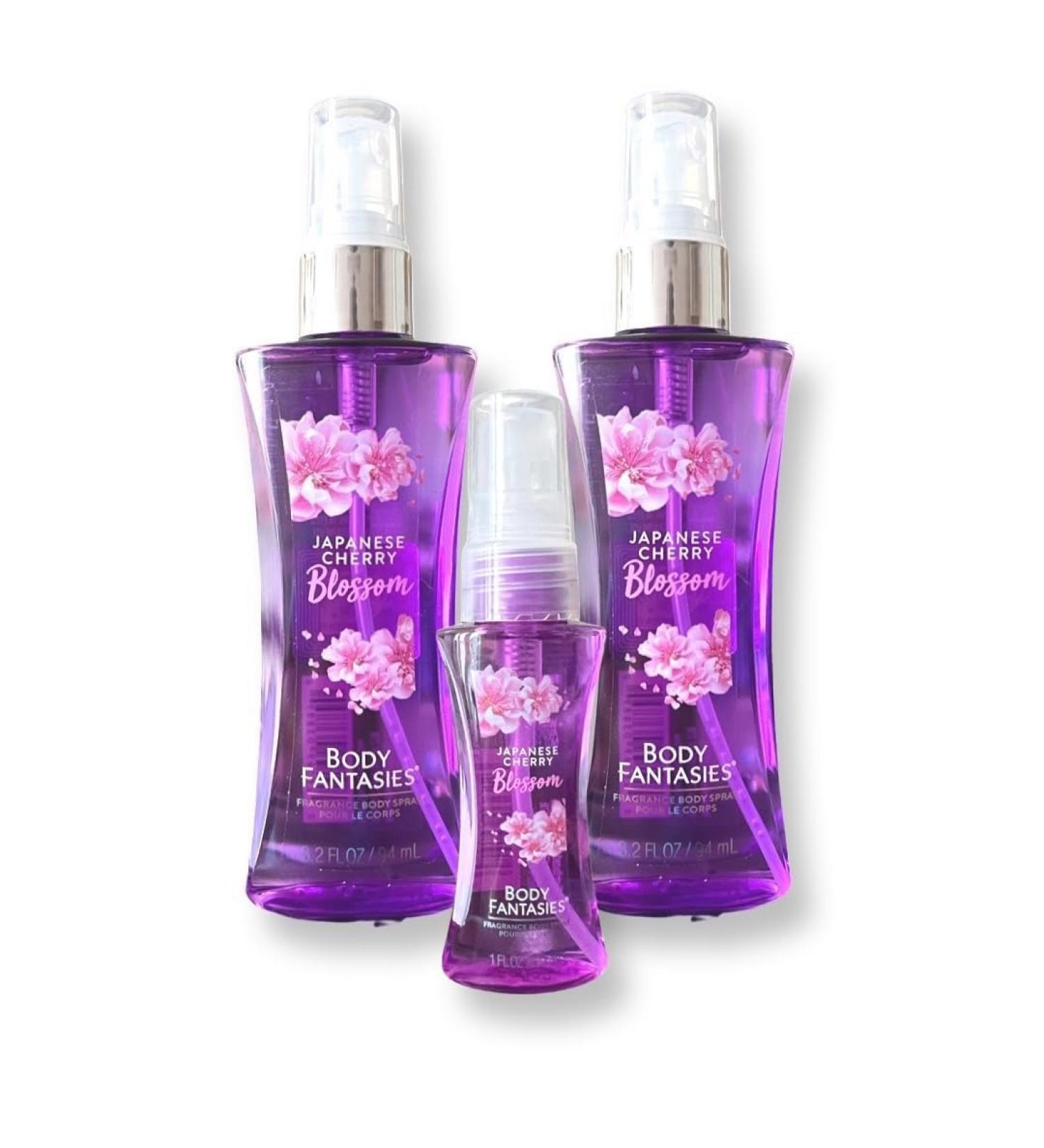 Body Fantasies Japanese Cherry Blossom Body Spray Bundle - 2 Travel Size of 3.2 Fl Oz and 1 Refillable Purse Size of 1.0 Fl Oz | 7.4 Fl Oz Total - Buy Online on GoSupps.com