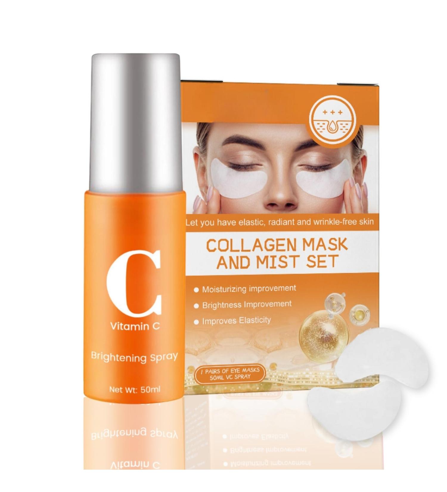 Vitamin C Serum Face Spray Hyaluronic Acid Hydrating Face Mist Brightening Serum Spray For Reduce Crow'S Feet Wrinkles & Neck Lines Vitamin C Face Toner Spray And Hydrolyzed Collagen Eye Mask - Buy Online on GoSupps.com