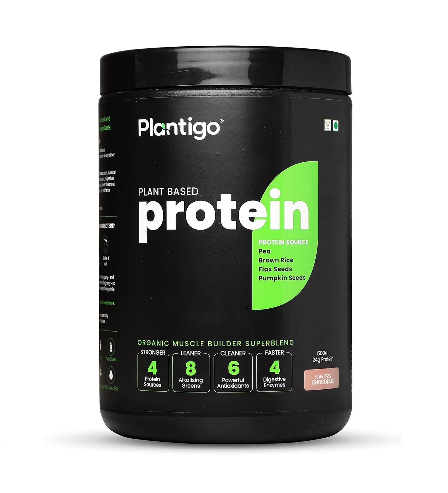 Planti go Clean Plant Protein Powder | No Preservatives No Banned Substances | Super Protein Blend - Pea Brown Rice Flax Pumpkin |21SuperFoods| Vegan Protein For Men Women (Swiss Chocolate - 500g) - Buy Online on GoSupps.com