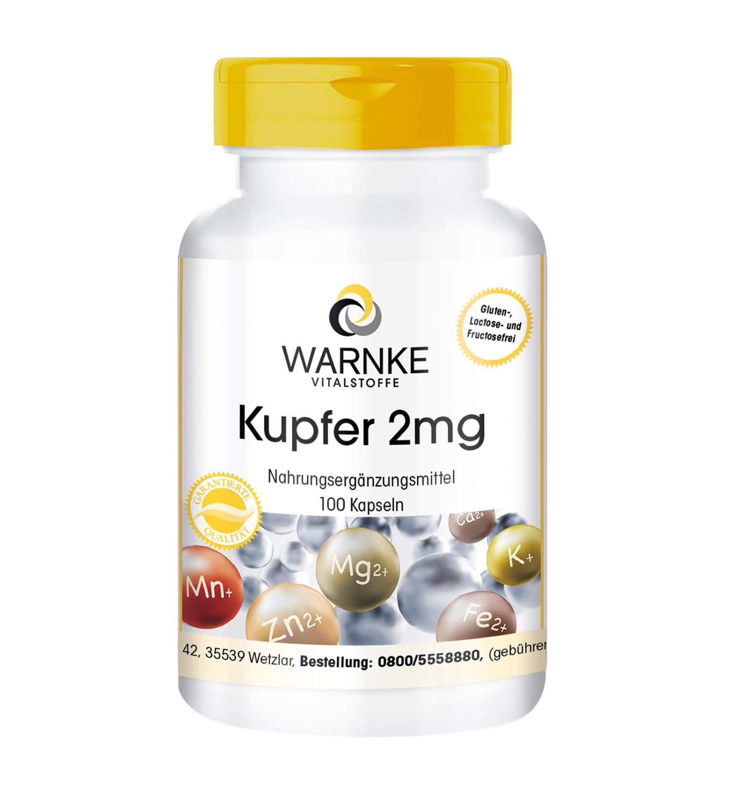 Copper Capsules 2mg - Vegan - 100 Capsules - Copper Bisglycinate | Warnke Vitalstoffe | German Pharmacy Quality - International Shipping - Buy Online on GoSupps.com