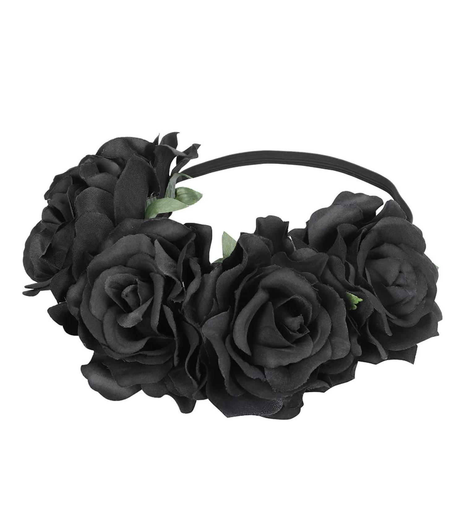 LONTG Halloween Black Flower Crown Headband Hair Wreath Gothic Garland Headpiece Headdress Day of The Dead Costume Accessories Fancy Dress for Halloween Christmas Costume Party Masquerade Hen Party - Buy Online on GoSupps.com