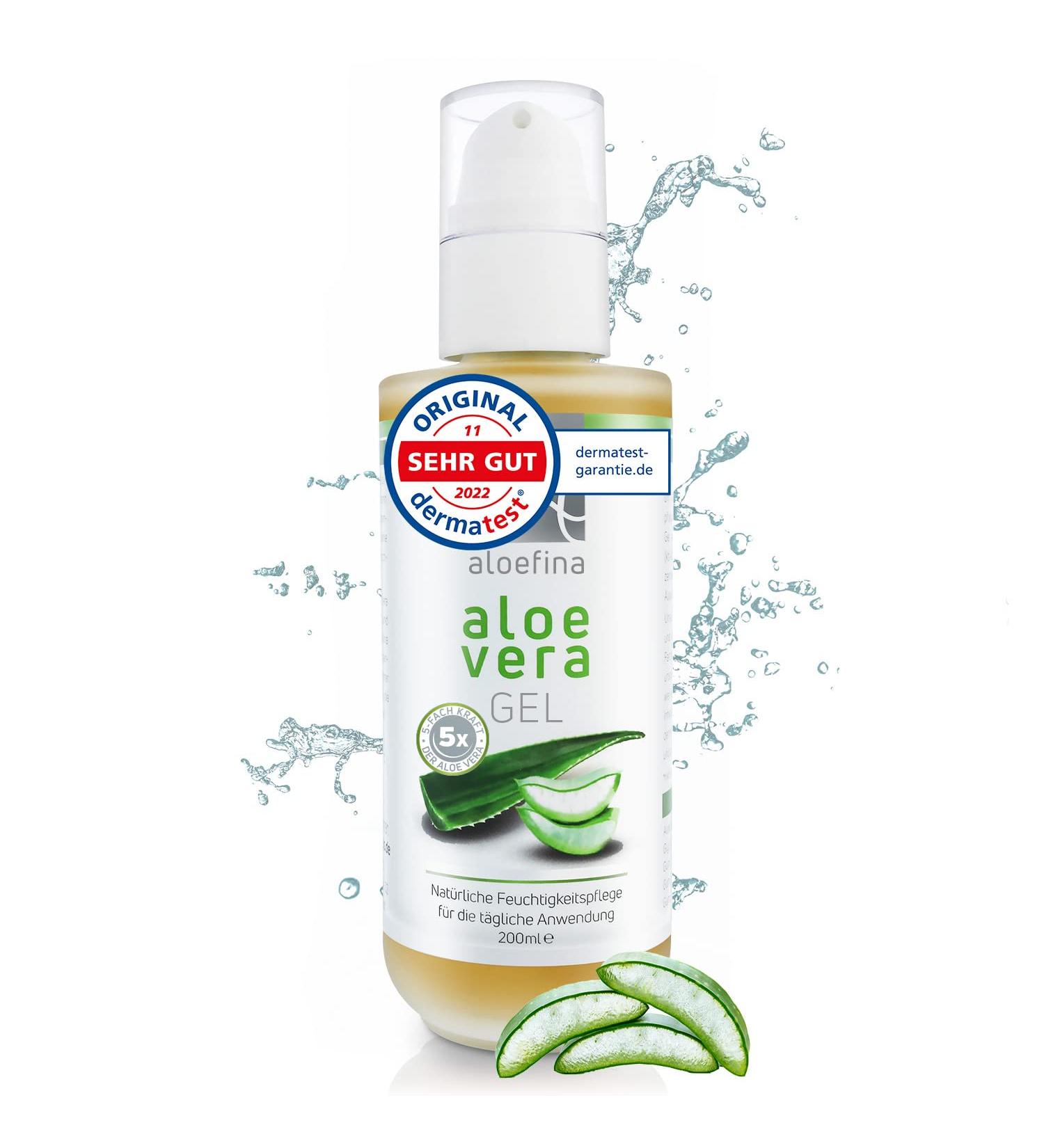 Aloefina Organic Aloe Vera Gel 200ml - 100% Natural After Sun Care | Dermatest Very Good | Eco-Friendly Glass Bottle | Natural Cosmetics for Body & Face - Buy Online on GoSupps.com