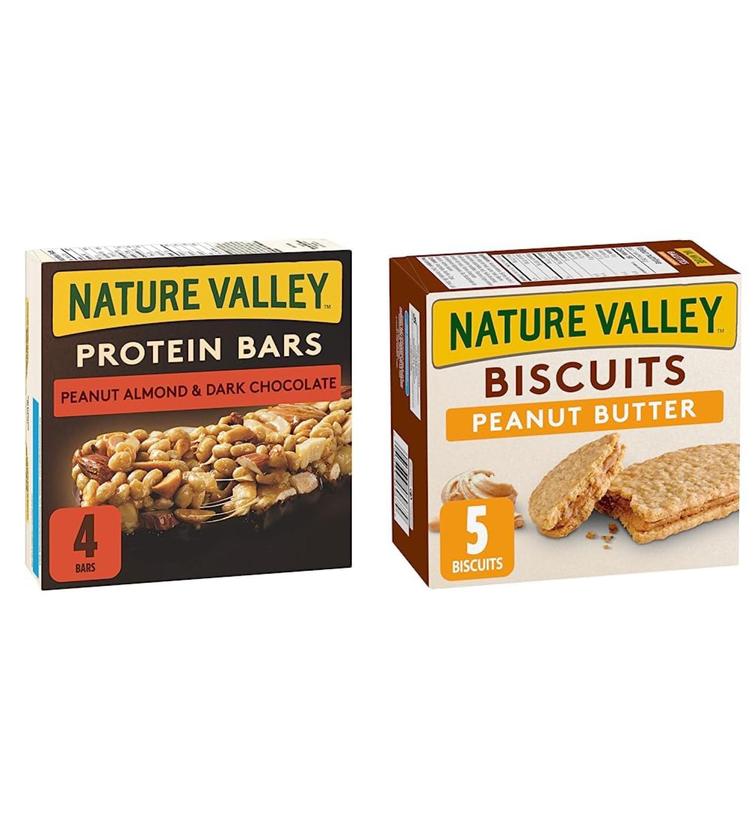 NATURE VALLEY Protein Bars Peanut Almond & Dark Chocolate Flavour 4-Count 148 Gram & Biscuits Peanut Butter 5 Count 190 Gram (packaging may vary) Protein Bars + Biscuits Peanut Butter - Buy Online on GoSupps.com