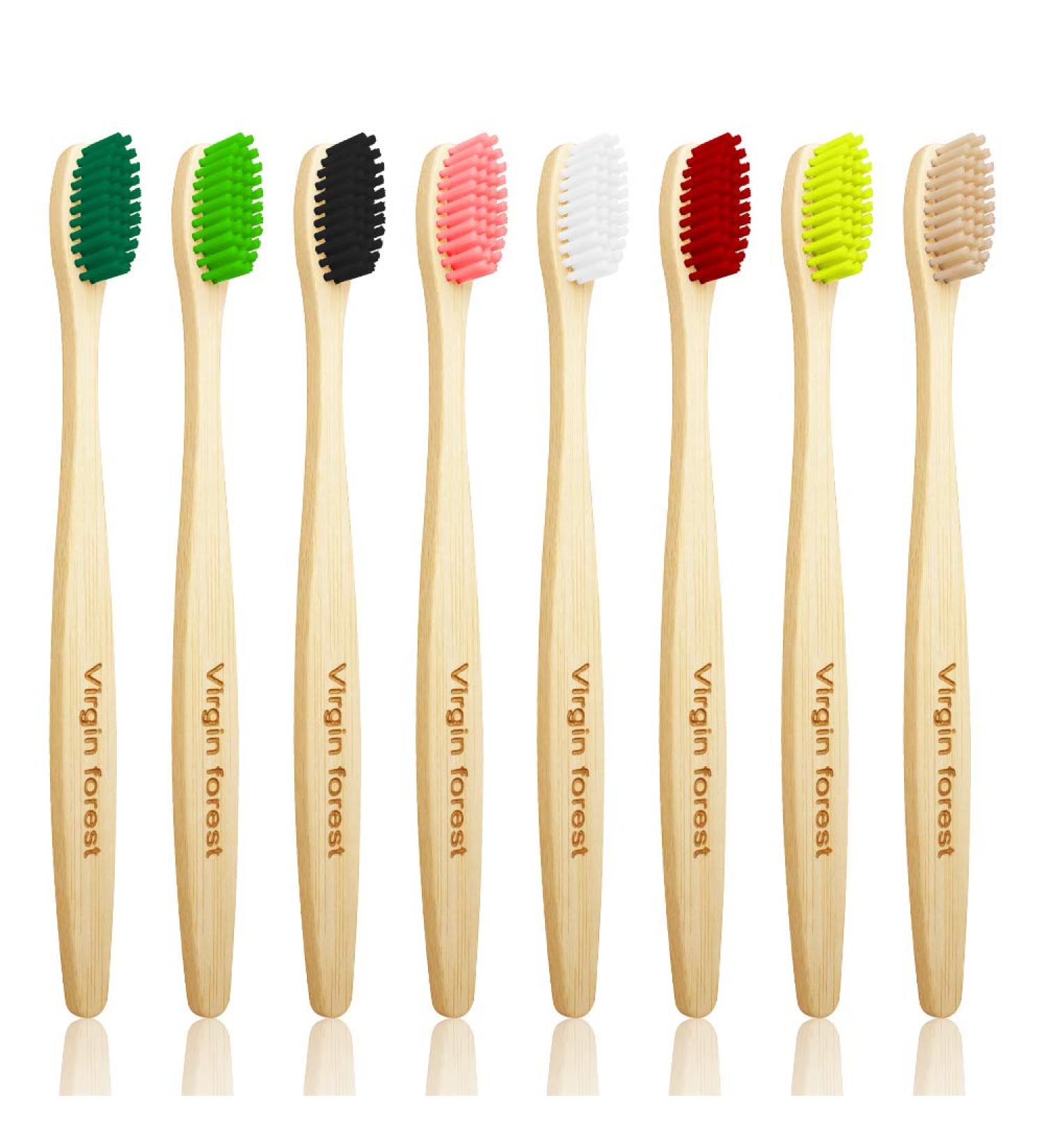 Set of 8 Biodegradable Bamboo Toothbrushes with Bamboo Charcoal for Sensitive Gums - Eco-Friendly & Vegan - Medium Bristles - Buy Online on GoSupps.com