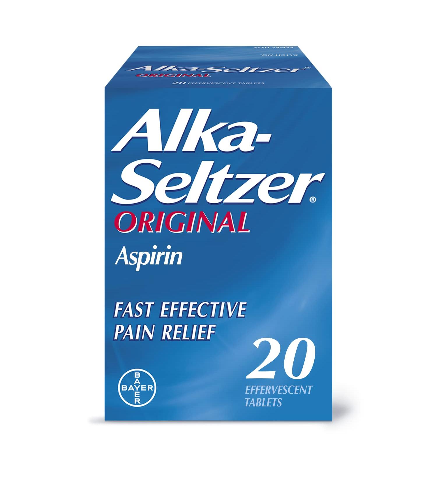 Alka Seltzer Original Effervescent Tablets with Aspirin Fast and Effective Pain Relief for Cold and Flu 1 Pack of 20 - Buy Online on GoSupps.com