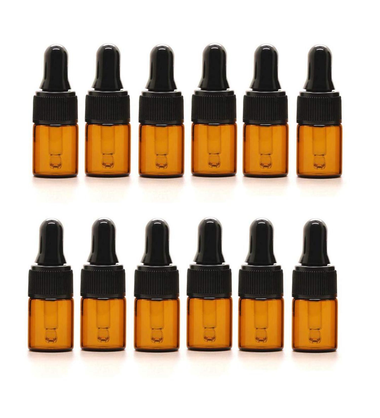 Vasana 12 Mini-Mounted Stone Glass Drip Bottles - 2ml Black Rubber Cap for Cosmetics Perfume Travel & Makeup - Buy Online on GoSupps.com