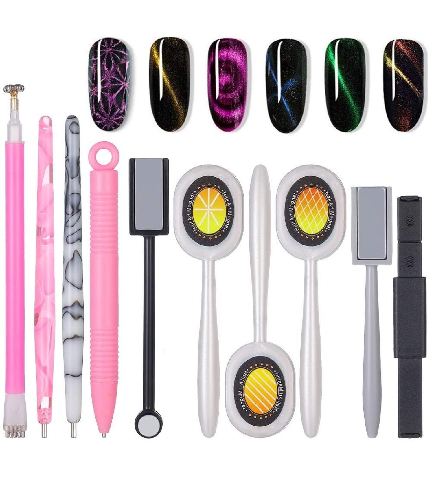 Magnetic Nail Art Tool Set - 10 Pieces Nail Magnet Pencil & Strong Magnet Pens for DIY 3D Cat Eye UV Gel Polish - Perfect for Creative Nail Designs - Buy Online on GoSupps.com