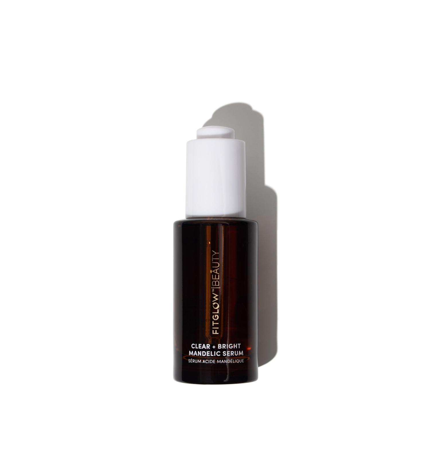 Fitglow Beauty Clear + Bright Mandelic Serum Drops | Gentle Exfoliating Face Serum | Evens Tone Corrects Discoloration & Clears Breakouts | Hyaluronic Acid | 30ml