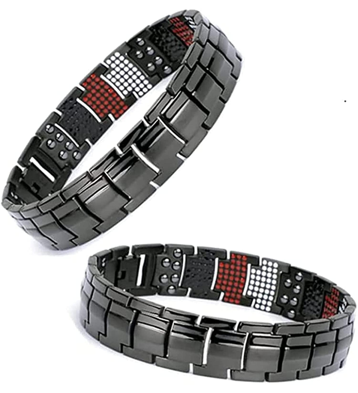 Nihexo Magnetic Therapy Fit Plus Bracelet - Super Strength Dual Magnet Titanium Jewelry for Men - Adjustable Black Magnetic Bracelet - Buy Online on GoSupps.com