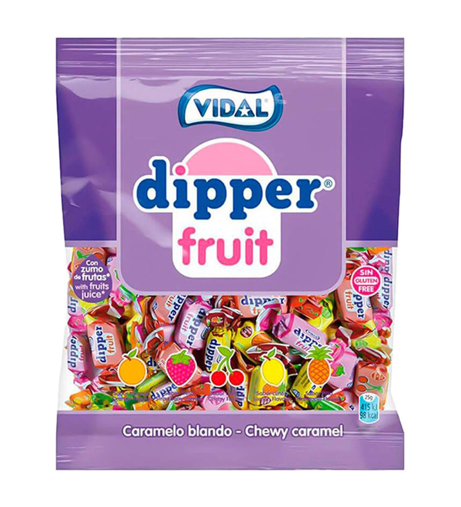  Dipper Dipper Vidal Treats Dipper Fruit Sweet Chewable Candy with Fruit Juices Fruit Flavours Pineapple Lemon Orange Strawberry and Cherry 1kg Bag - Buy Online on GoSupps.com