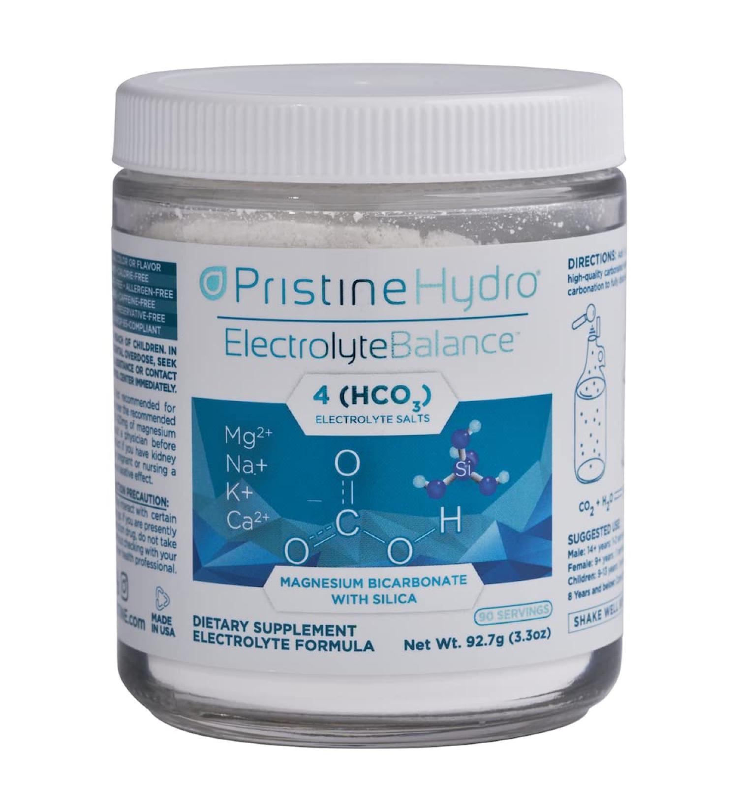 Magnesium Electrolyte Supplement by PristineHydro Electrolyte Balance with Magnesium Bicarbonate and Silica Replenishes Critical Nutrients to Maximize Body Performance (90 Servings Powder) 3.4 Ounce (Pack of 1) - Buy Online on GoSupps.com