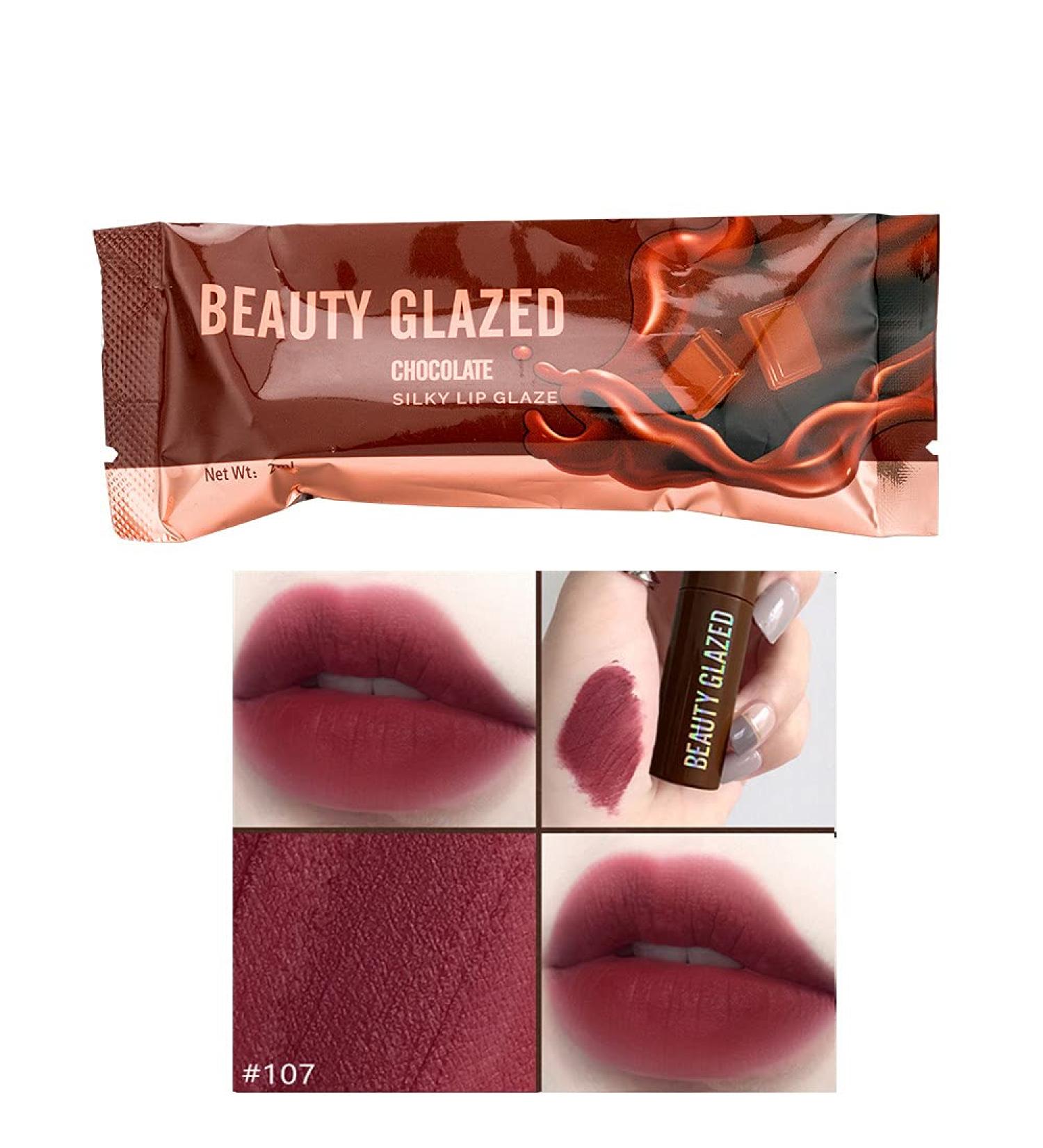 Beauty Glazed Chocolate Lipstick - Matte Lip Glaze Waterproof Lip Gloss Sexy Red - Desert Rose #107 | International Shipping - Buy Online on GoSupps.com