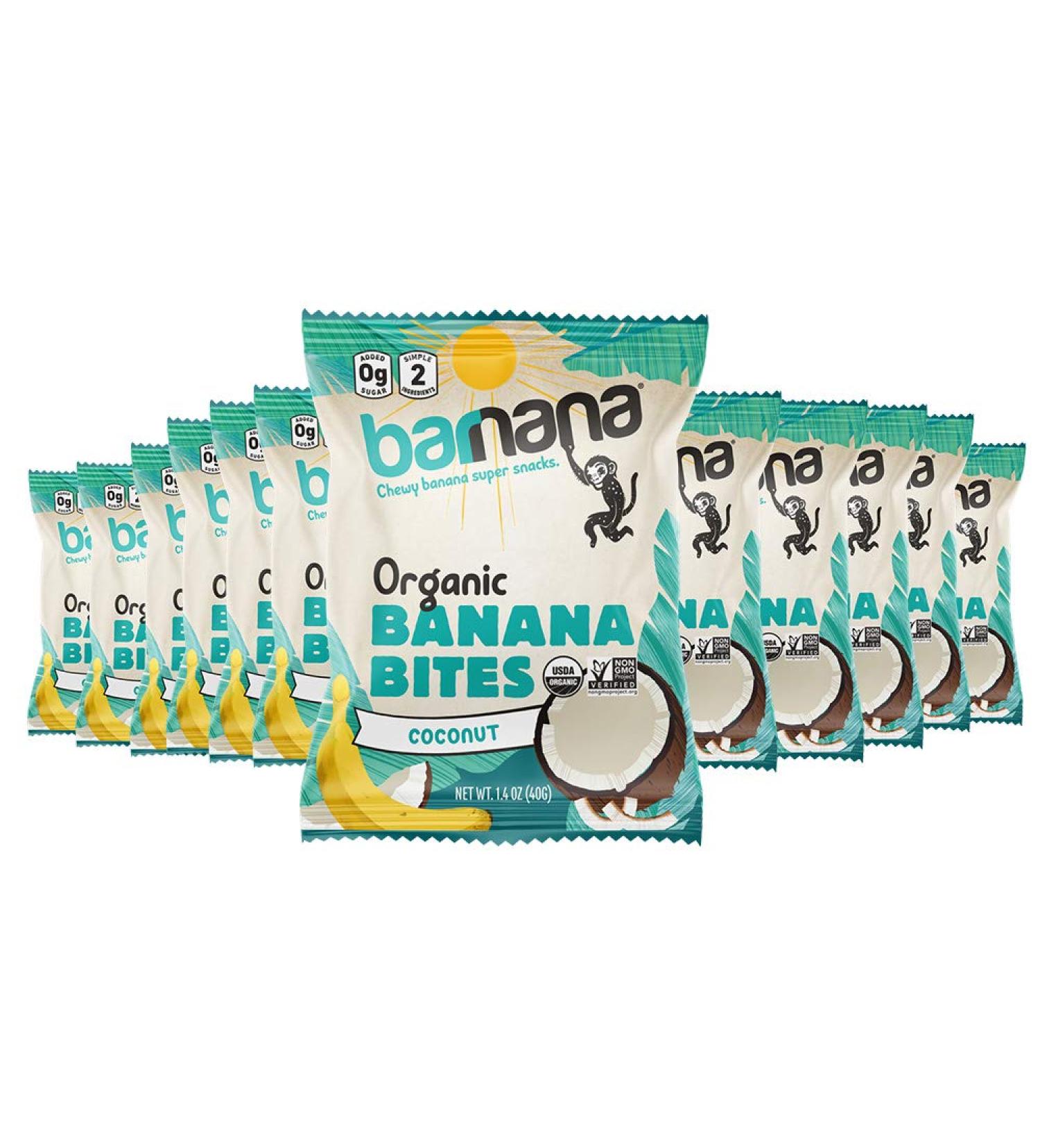 Barnana Organic Chewy Banana Bites - Coconut Flavor (12 Bags, 1.4 oz each) | Non-GMO, Upcycled Snack - Buy Online on GoSupps.com