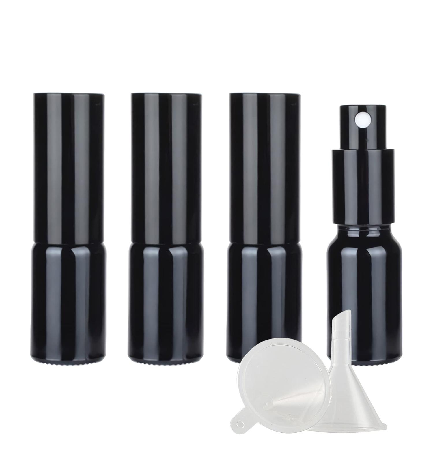 Zeoabsy 4-Pack 10ml Shiny Black Glass Spray Bottles with Funnel - Refillable Atomizer for Travel & DIY - Buy Online on GoSupps.com