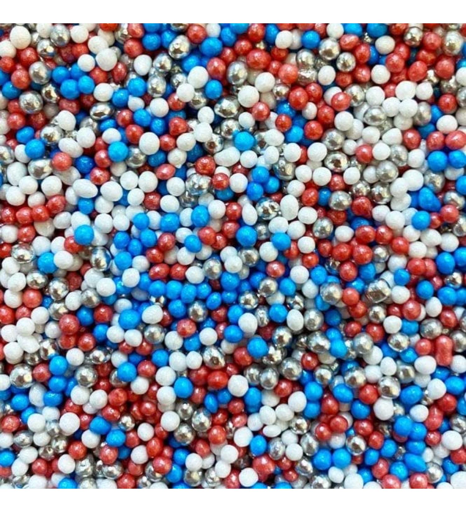 Stef Chef Coronation Cake Sprinkles Celebration Red White Blue Silver Mini Pearl Sprinkle Mix - 60g