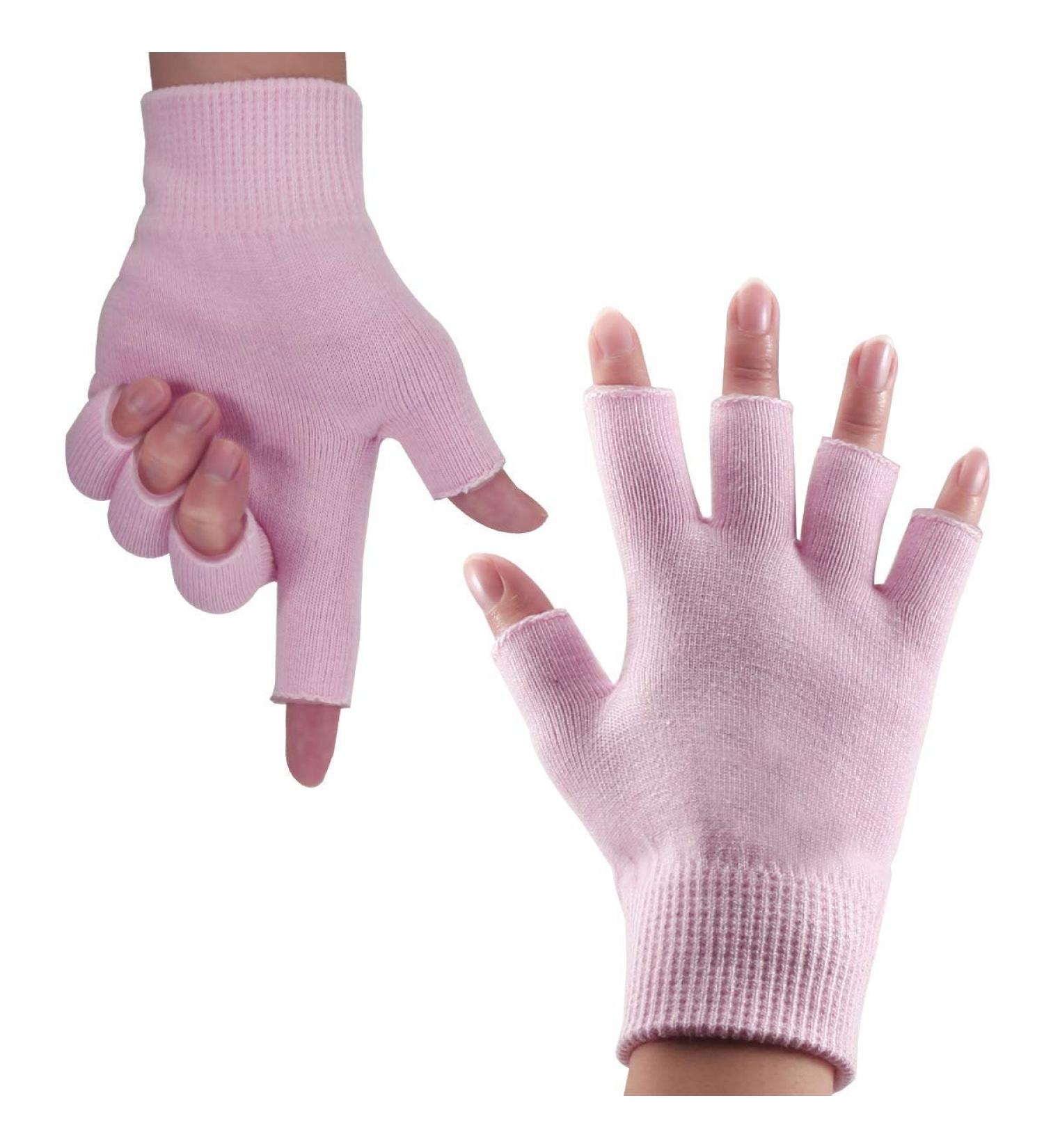 Silicone Gel Infused Fingerless Moisturizing Gloves for Dry Hands - Overnight Treatment for Eczema, Cracked Fingers, Aloe Therapy - Men Women Pink - Buy Online on GoSupps.com