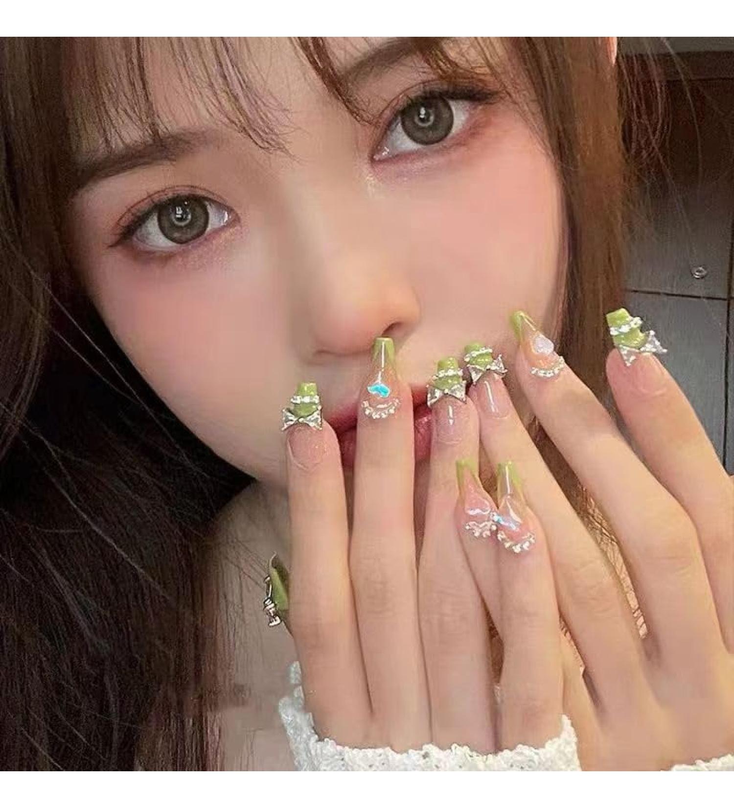 Temperament Enhancement Nail Patch Handmade Nail Dressing French Custom Nail Patch Little Red Book New Online Celebrity Nail Product (10-Piece Package) (Color : Green Size : XS) X-Small Green - Buy Online on GoSupps.com