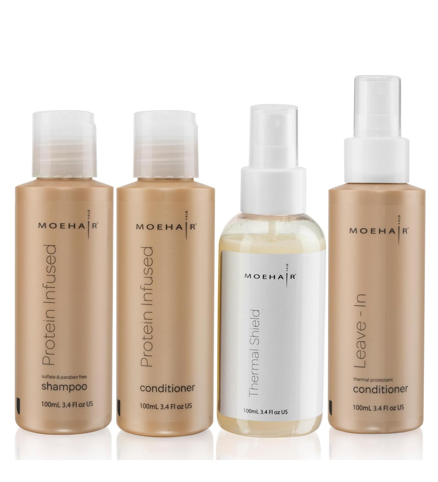 MOEHAIR Travel Kit - Protein Shampoo & Conditioner Set Sulfate & Paraben Free Leave-In Conditioner & Heat Protectant | Ideal for All Hair Types - Buy Online on GoSupps.com