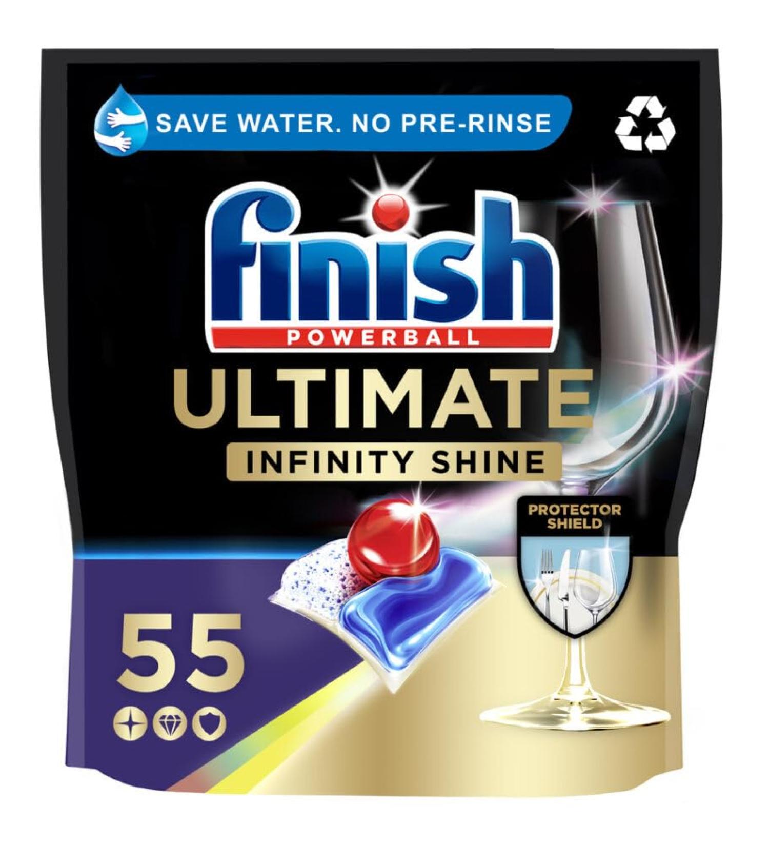 Finish Ultimate Infinity Shine Dishwasher Tablets - Bulk Pack of 55 Tabs for Diamond Shine, Fresh Scent - Buy Online on GoSupps.com
