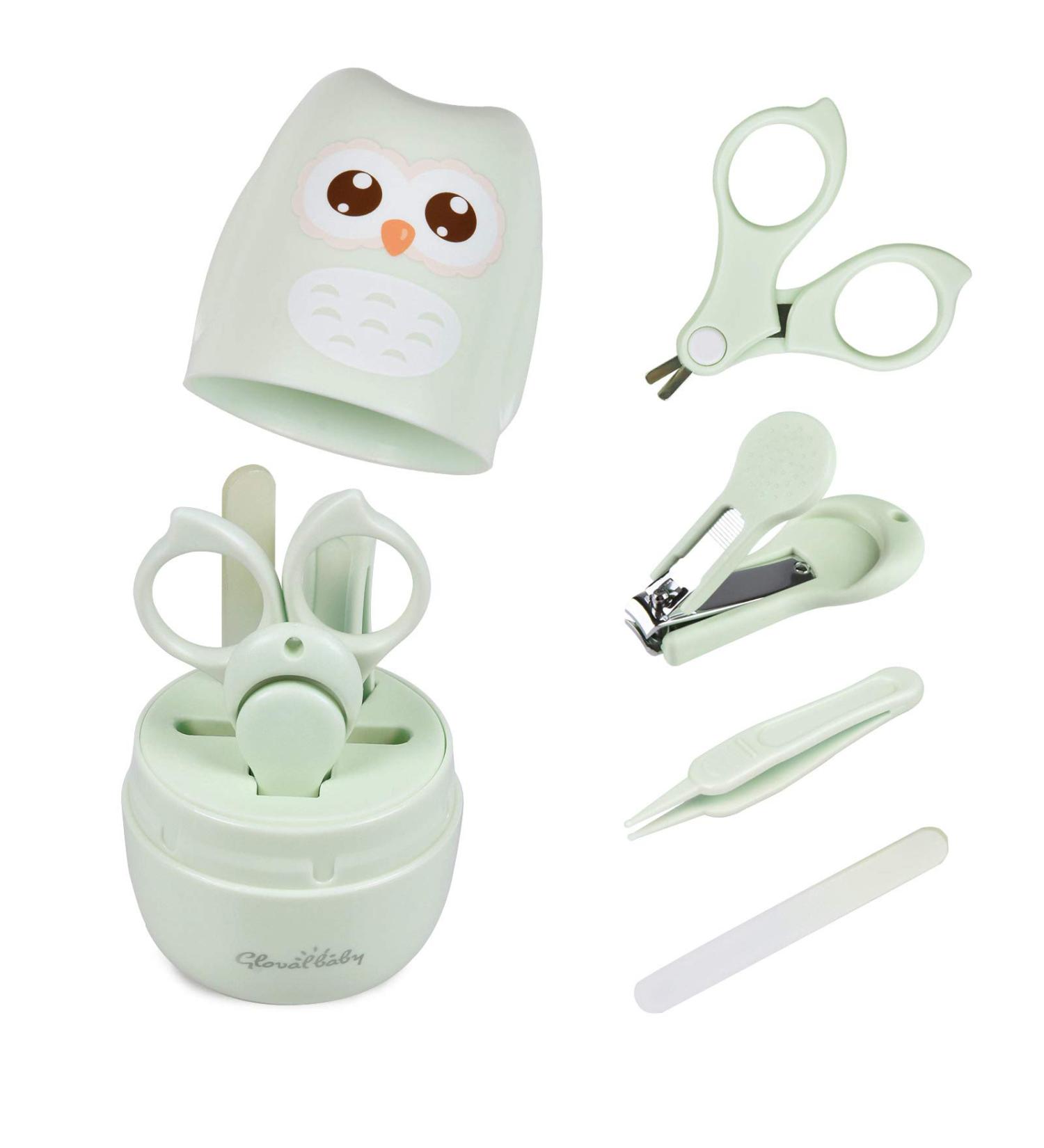 GLOVAL BABY Owl Baby Nail Kit - Nail Clipper, Scissor, File & Tweezer Set for Newborns, Infants & Toddlers (Green) - Buy Online on GoSupps.com