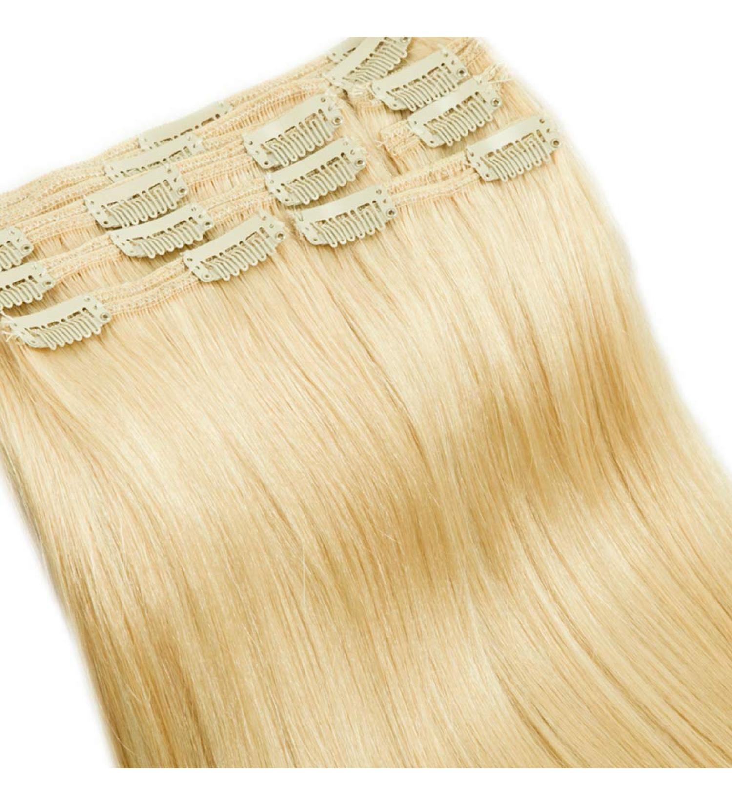 Clip In Extensions Real Hair - 100% Remy 8 Pcs 18 Clips Thick Double Wefts 30cm 115g #613 Light Blonde - International Shipping - Buy Online on GoSupps.com