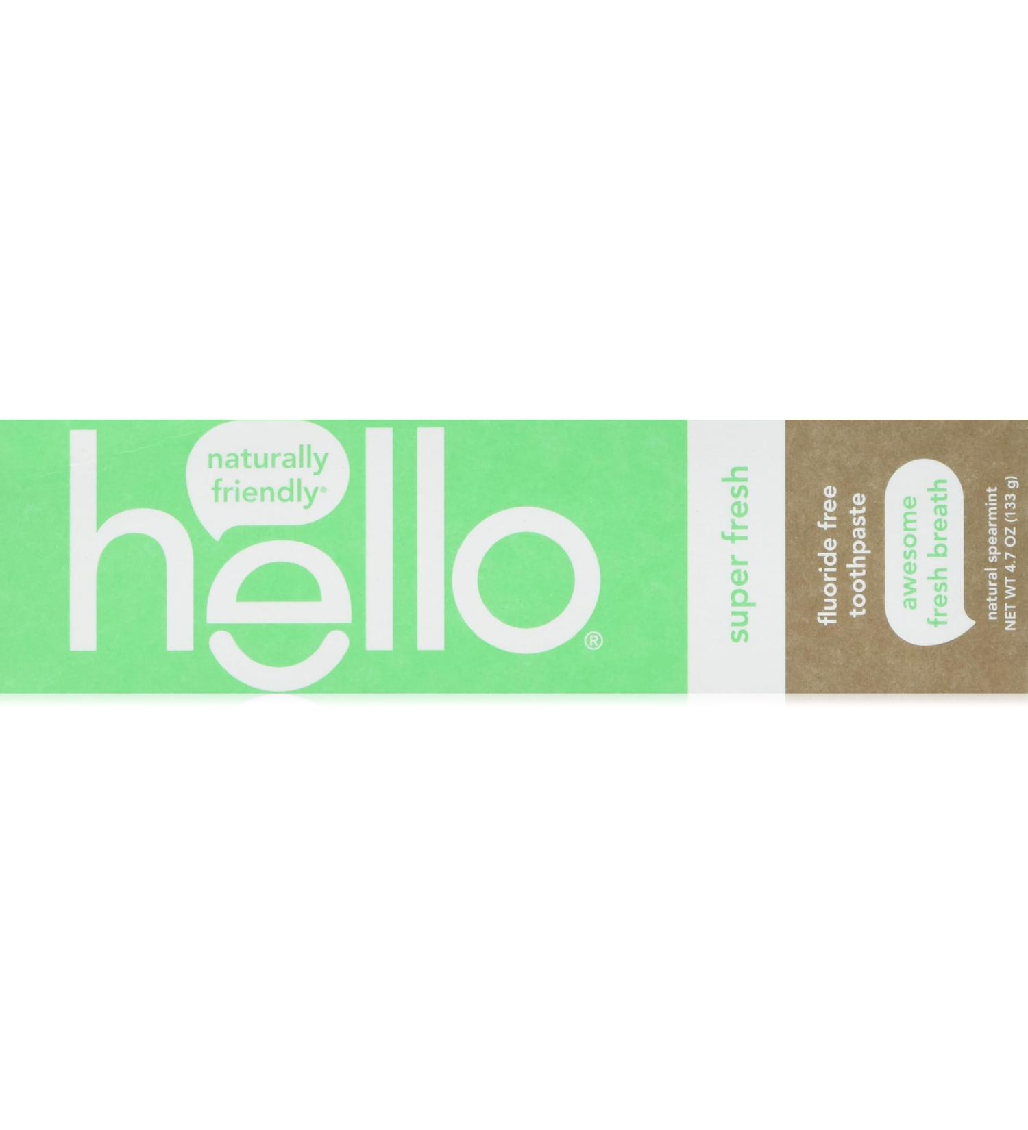HELLO Super Fresh Fluoride Free Spearmint Toothpaste 4.7 OZ