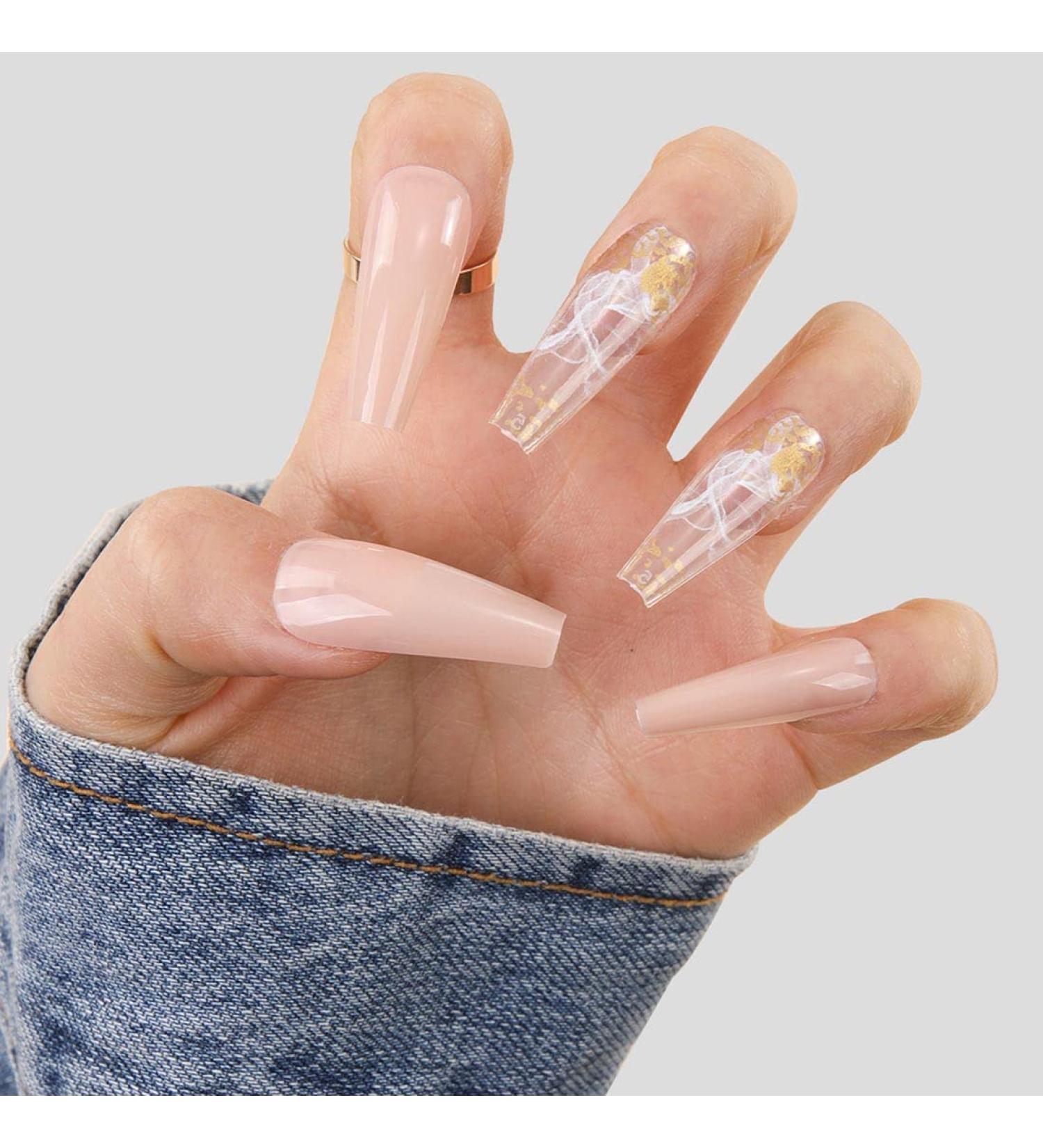 Sinlov 24-Piece Nude Coffin Art Nails | Long Ballerina Press-On Artificial Fingernails - Perfect for Stylish Looks - Buy Online on GoSupps.com