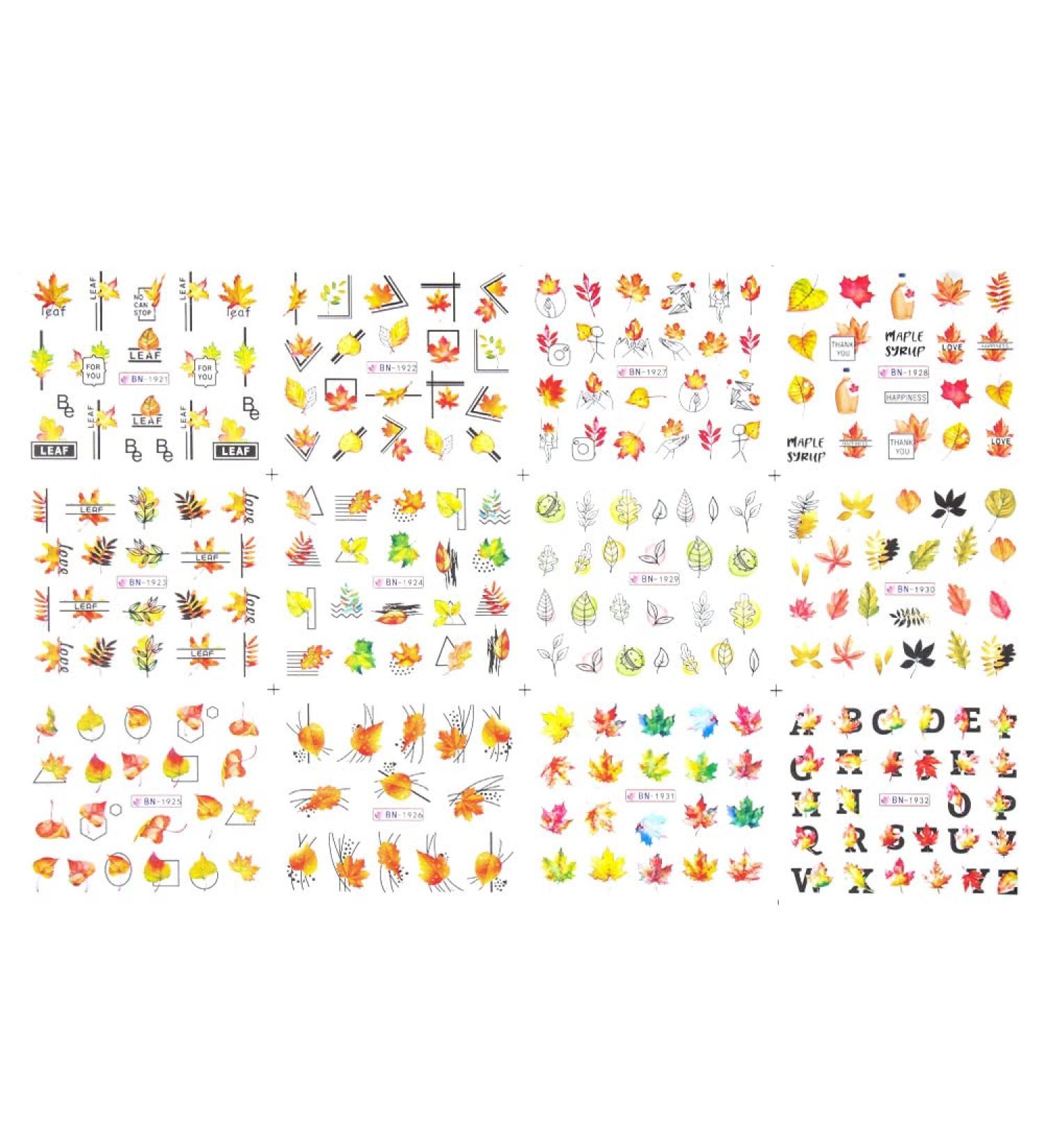 Cartoon Golden Leaves Abstract Face Animal Autumn Maple Leaf Water transfor Decals Nail Stickers(BN1921-1932) - Buy Online on GoSupps.com