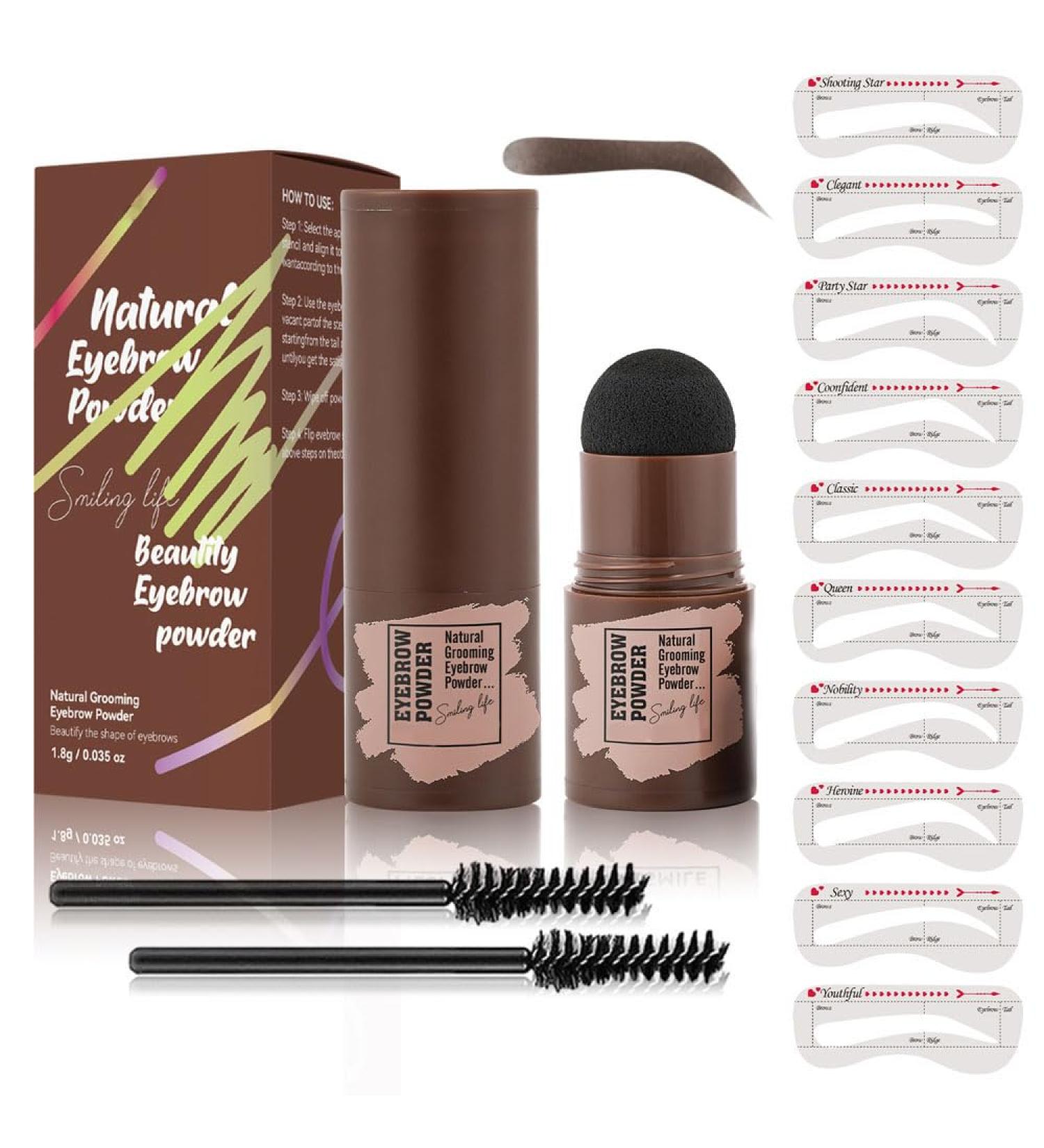 Eyebrow Powder Stick Eyebrow Stamp One Step Eyebrow Stamp Shaping Kit Long Lasting Eyebrow Makeup Eyebrow Powder Tool Set (Dark brown) - Buy Online on GoSupps.com