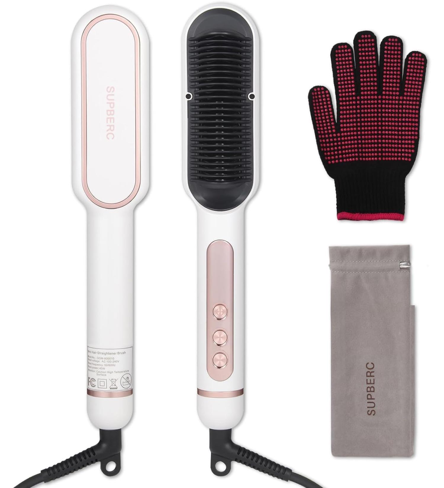 Negative Ionic Hair Straightener Brush - 9 Temp Settings Fast Heating & Auto Shut Off - Anti-Scald Design (White) | Shop Internationally - Buy Online on GoSupps.com
