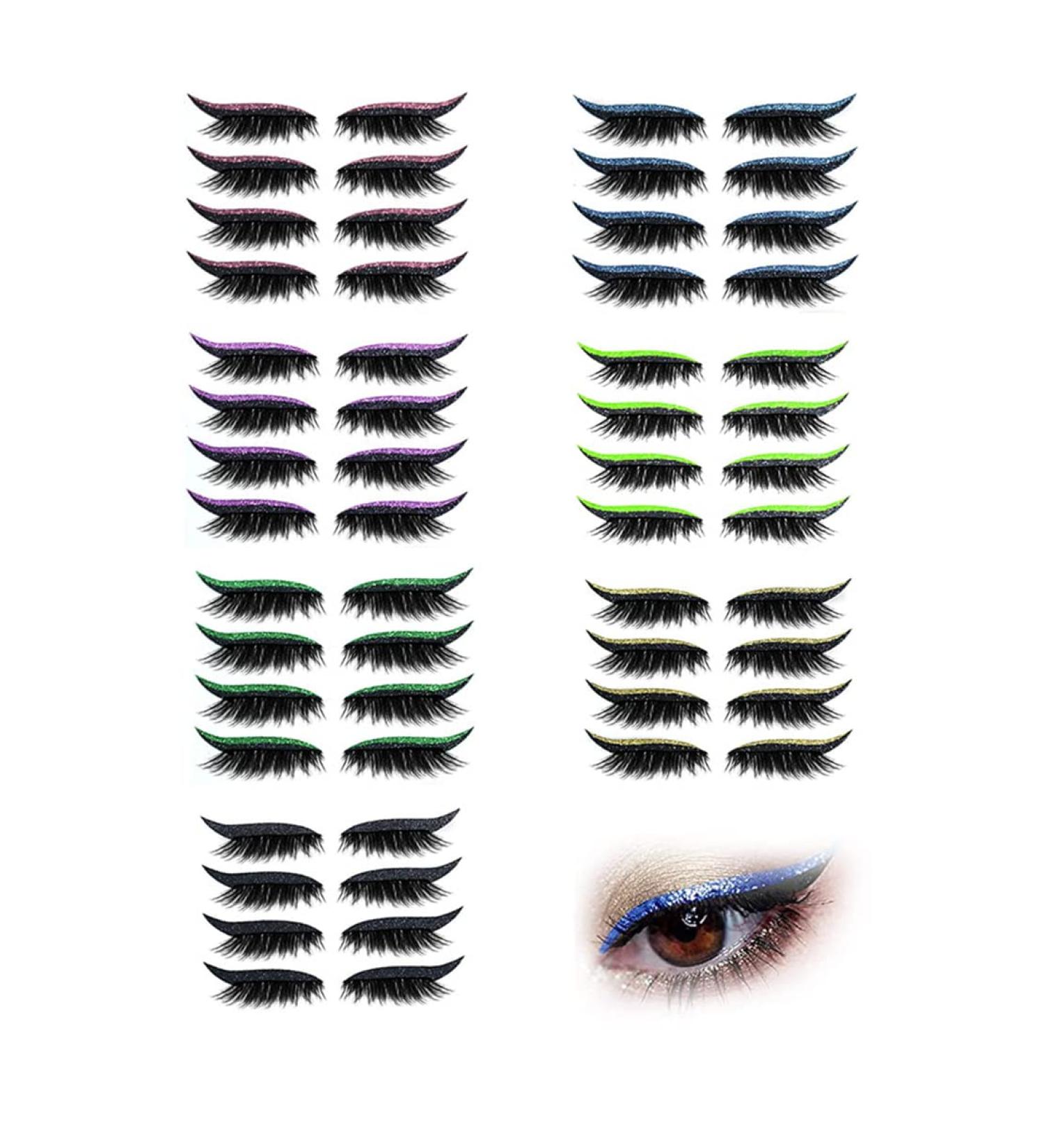 4 Pair Eyeliner Stickers Eyelash Stickers Glitter Shiny Eyeliner Stickers Reusable Self- Adhesive Eyeliner And Eyelash Stickers With Glitter For Birthday Wedding Party (All) - Buy Online on GoSupps.com