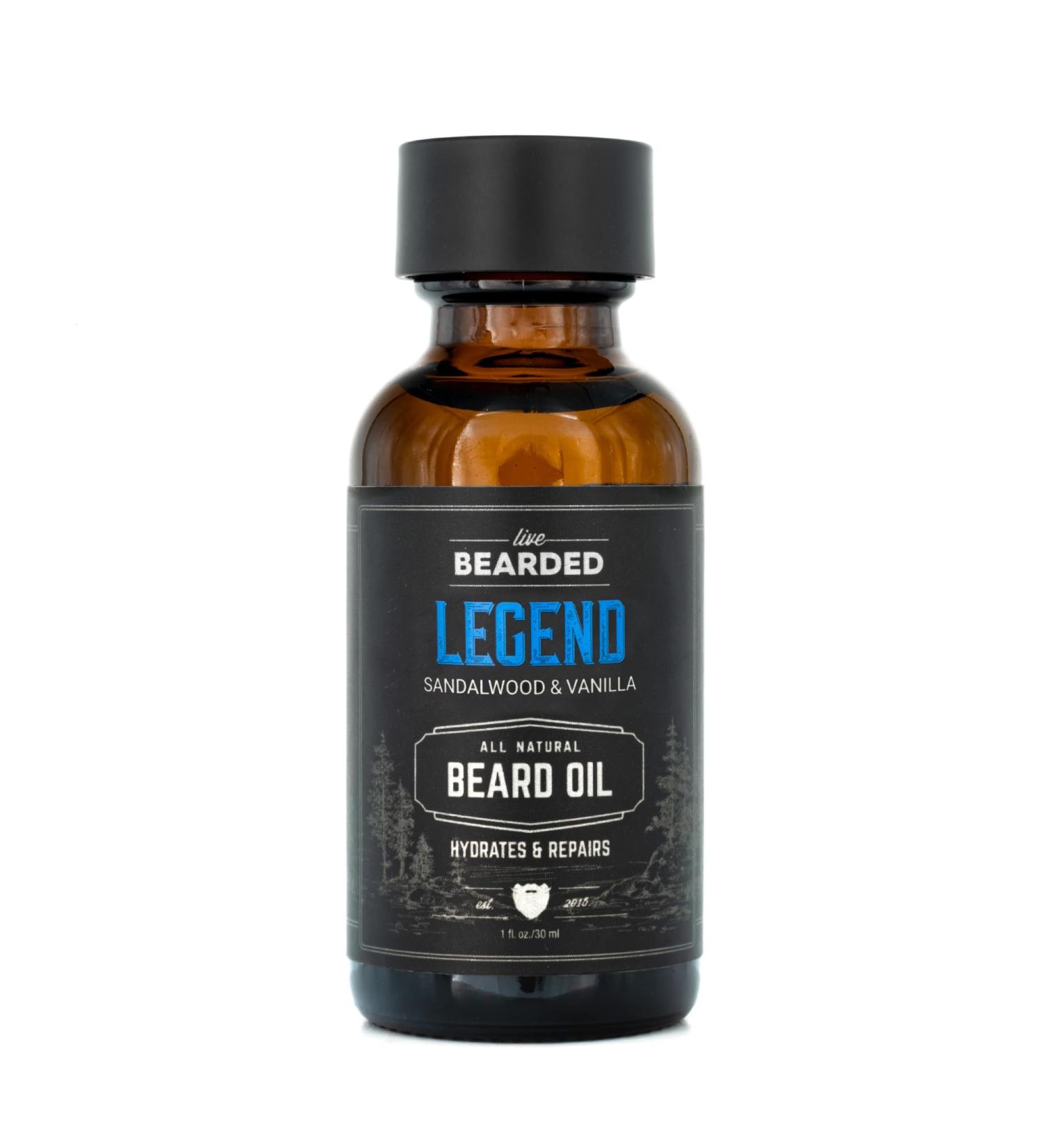 Live Bearded Beard Oil - 1 fl oz | Natural Jojoba Oil for Men's Beard Care | Made in USA | Soothes Dry Skin | Legend Scent: Sandalwood & Vanilla - Buy Online on GoSupps.com