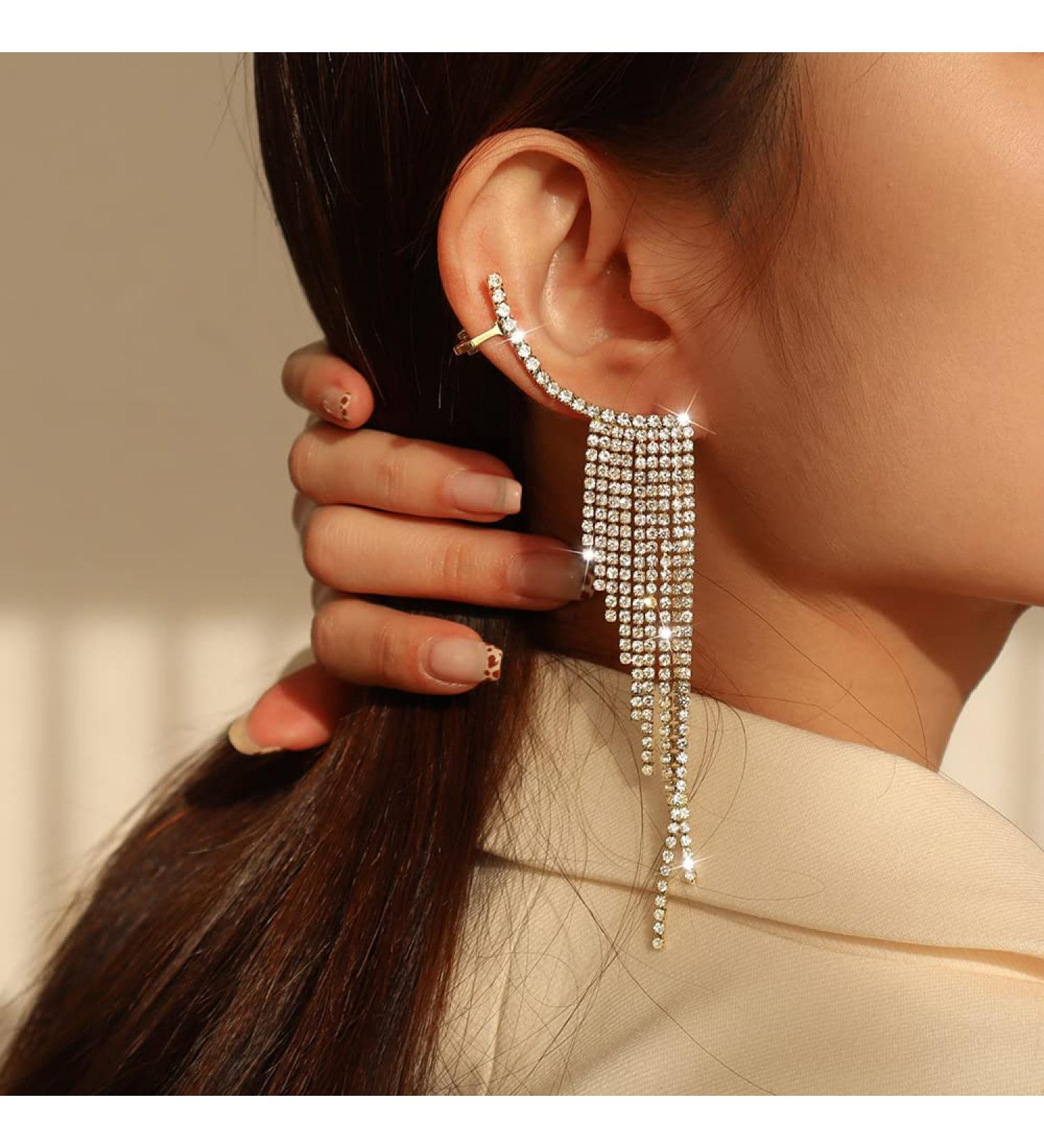 Shop Boho Silver Long Tassel Crystal Earrings - Statement Dangle for Women & Girls | Perfect for Weddings & Parties - Buy Online on GoSupps.com