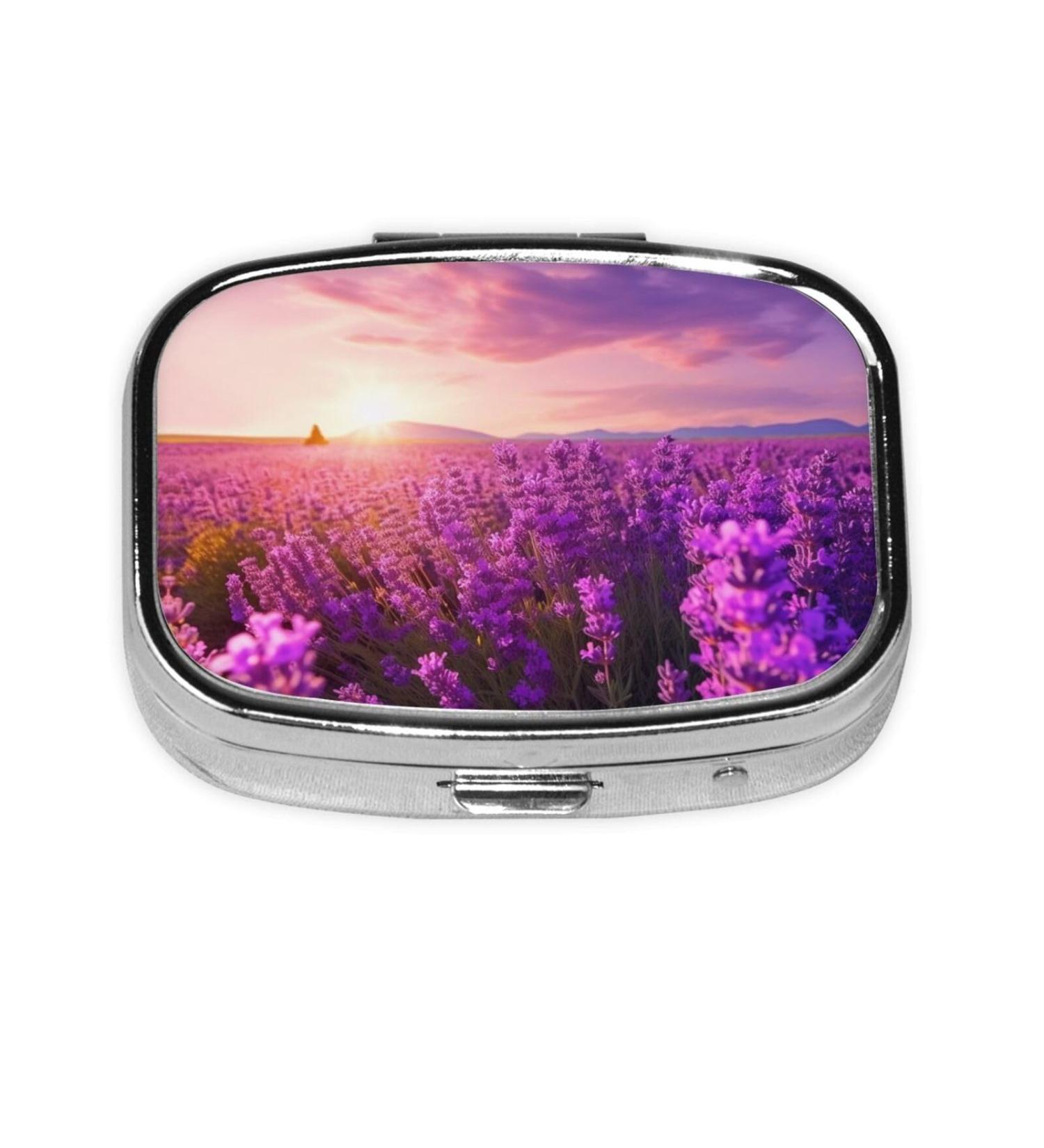 Lavender Printing Small Pill Case - Cute 2 Compartment Travel Pill Organizer for Purse & Pocket Gifts - Buy Online on GoSupps.com