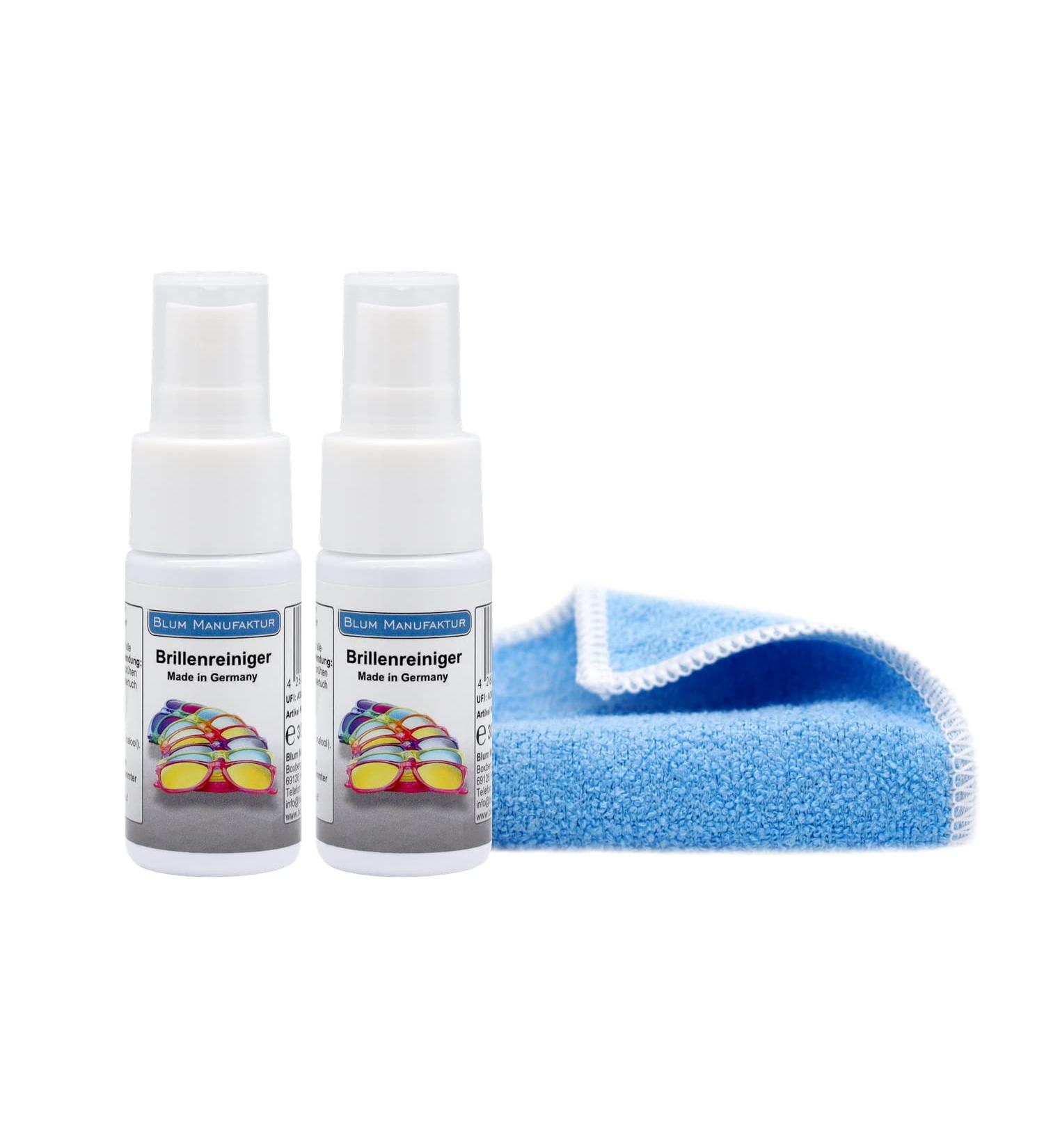 Blum Manufaktur Glasses Cleaner Set - 2x 30ml Spray & 2 Microfiber Cloths | High-Quality Glass Cleaning Solution for Quick & Thorough Care - Buy Online on GoSupps.com