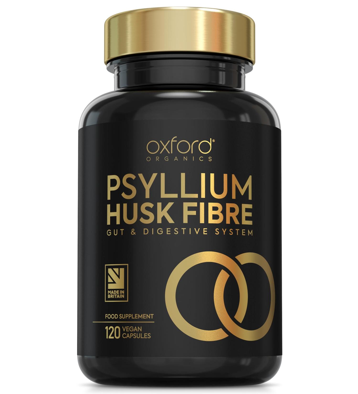 Psyllium Husk Fiber Supplement 1460mg | Prebiotic Soluble Fiber for Easy Digestion - 120 Vegan Capsules | Natural Constipation Relief - 100% Plantago ovata - Buy Online on GoSupps.com