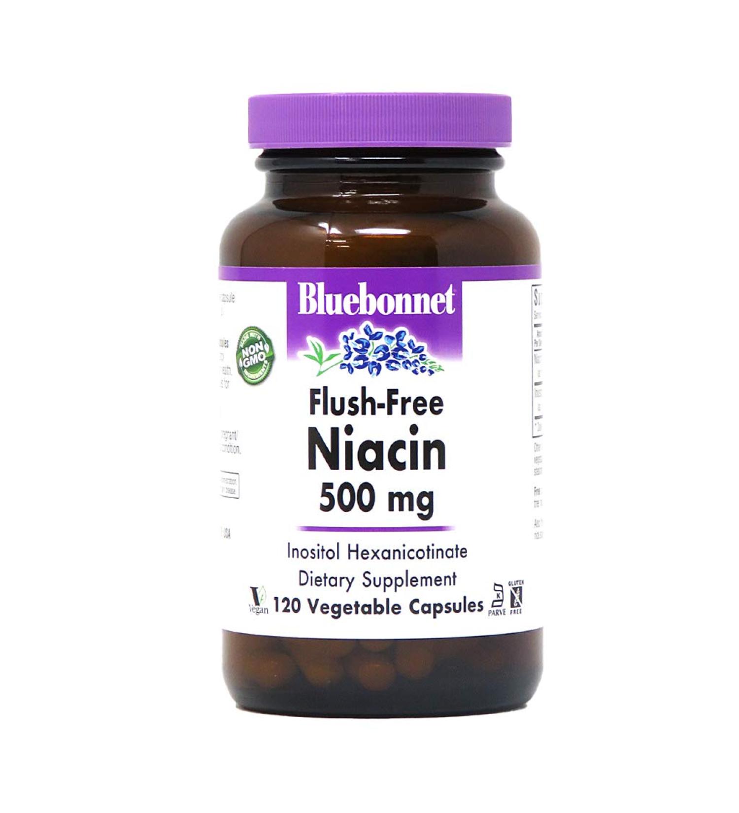 Flush-Free Niacin 500 mg - Bluebonnet Nutrition | 120 Vegetable Capsules - Buy Online on GoSupps.com