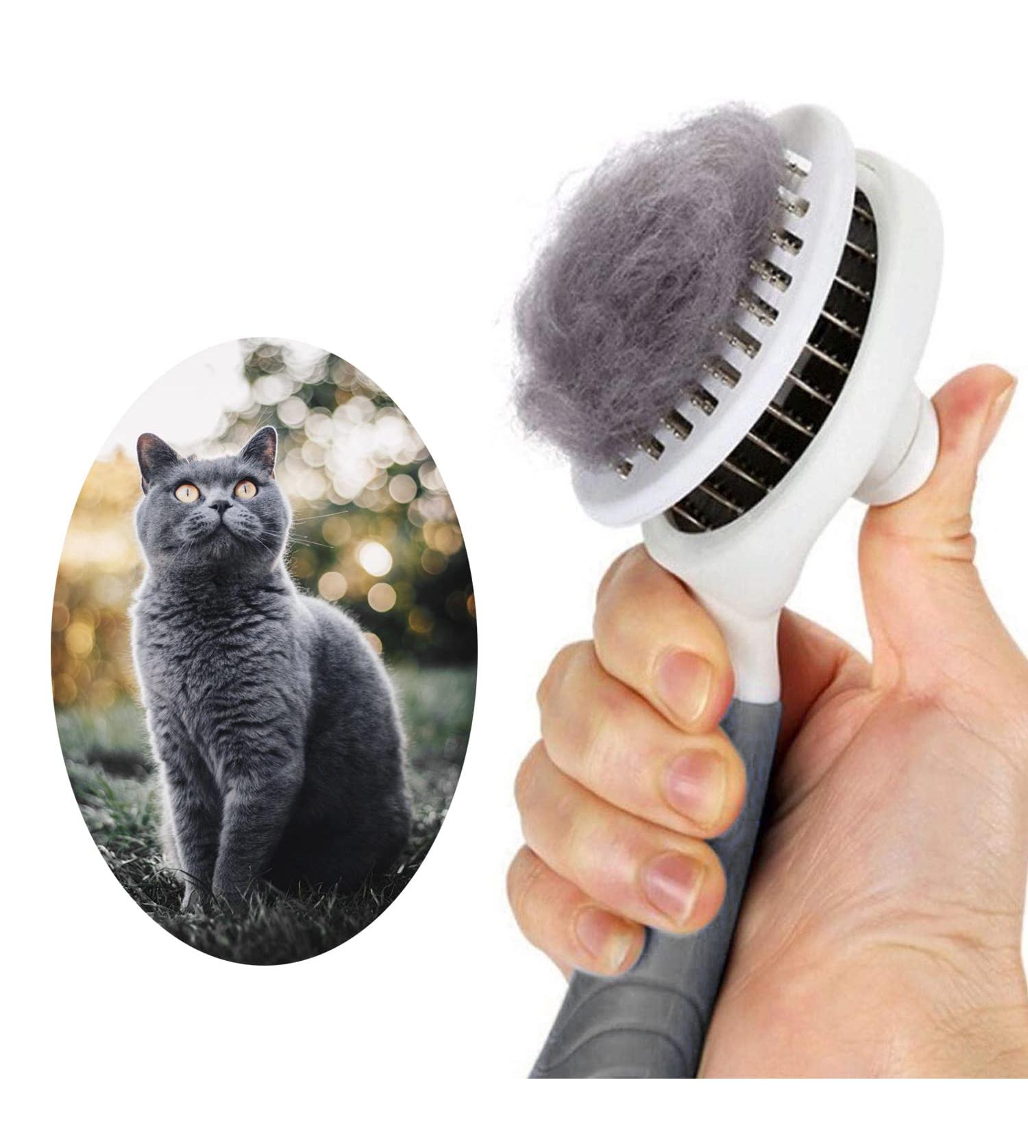 Self Cleaning Cat Grooming Brush for Dogs & Cats - Removes Loose Undercoat, Mats & Tangled Hair - Pet Massage Tool (Gray) - Buy Online on GoSupps.com