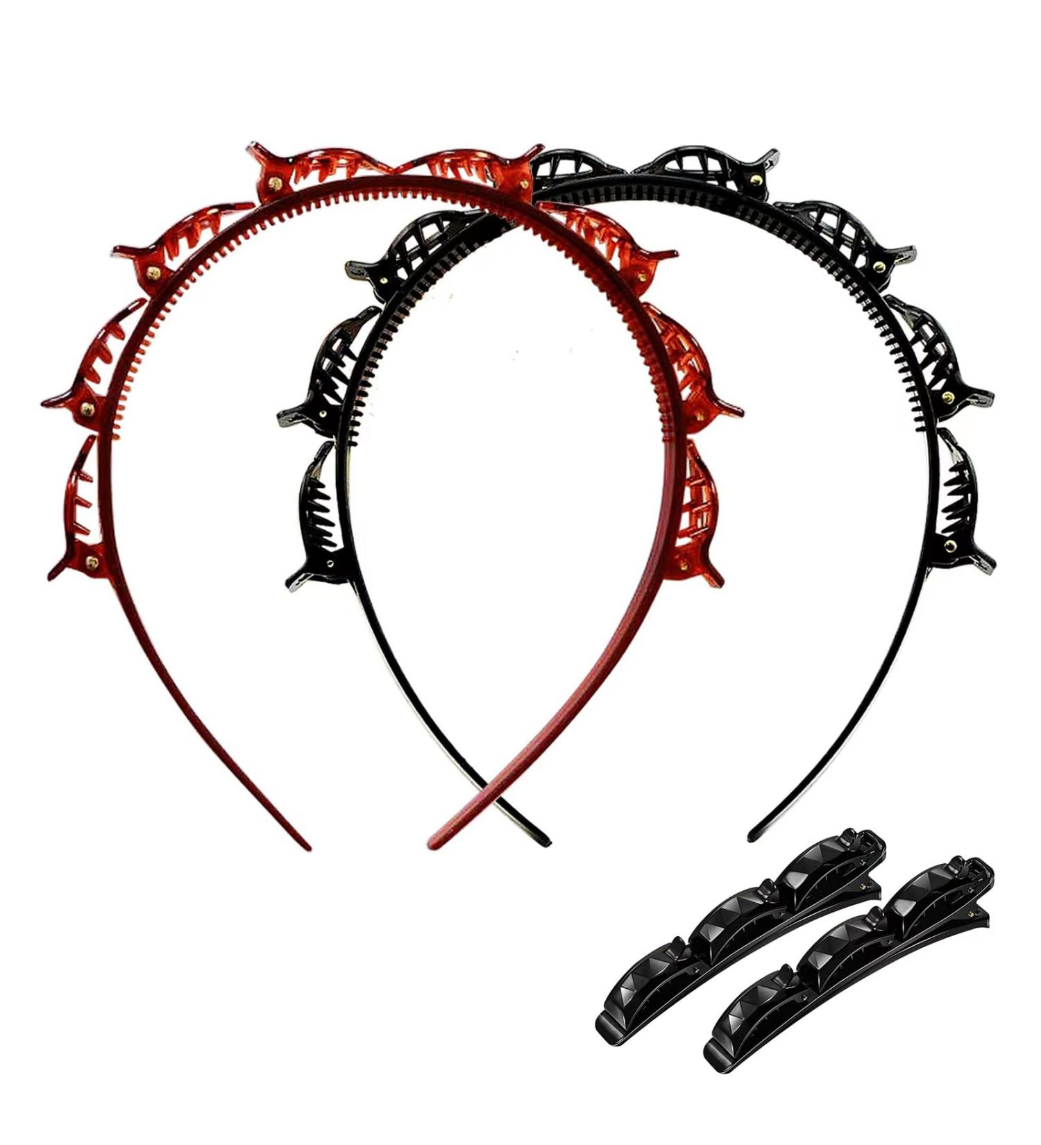 SHUNMEIL 4PCS Double Bangs Hairstyle Hairpin Set - Woven Large Real Hair Accessories with Clips | Hollow Layer Plait Headband Hair Bands - Buy Online on GoSupps.com
