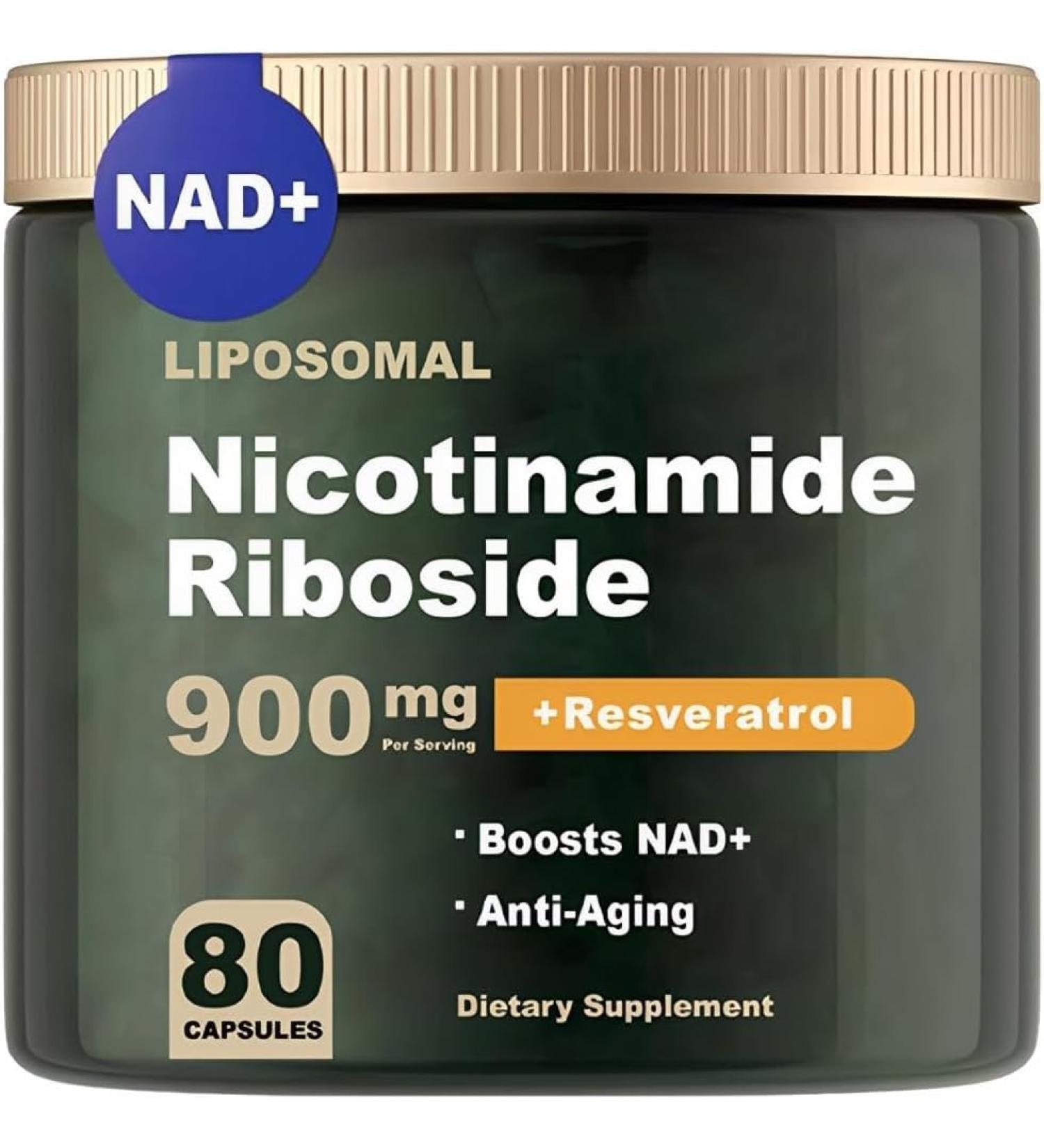 NAD+ Supplement - Liposomal Nicotinamide Riboside NAD Supplement for Anti-Aging Quercetin Resveratrol- Energy Focus - 80 Capsules (1Pcs) - Buy Online on GoSupps.com