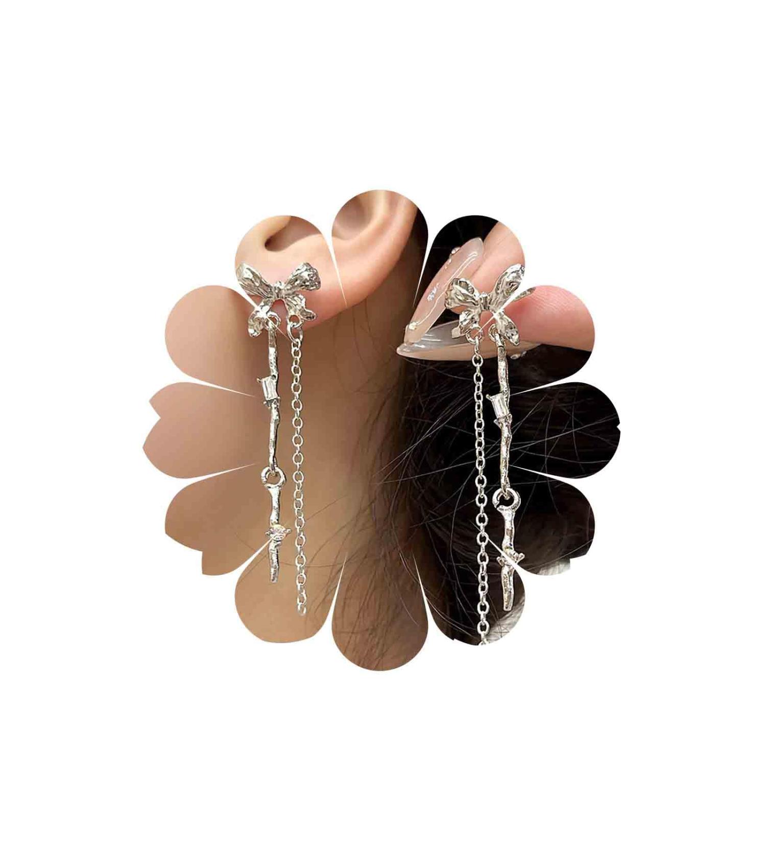 Vintage Bow Crystal Drop Earrings | Silver Dangle & Tassel Earrings for Women - International Shipping Available - Buy Online on GoSupps.com