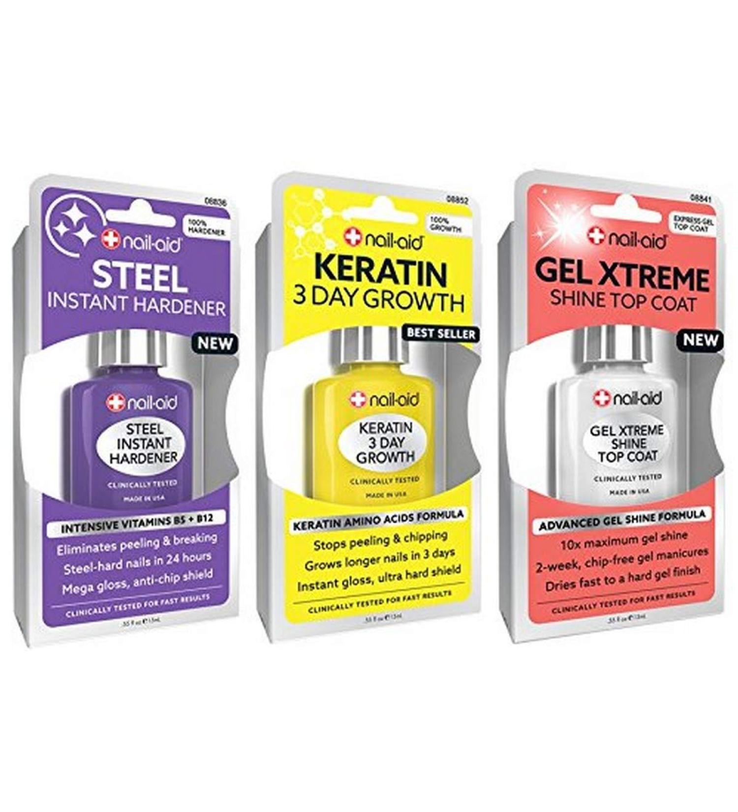 NAIL-AID Hardener + Keratin Growth + Gel Top Coat Clear Set - Buy Online on GoSupps.com