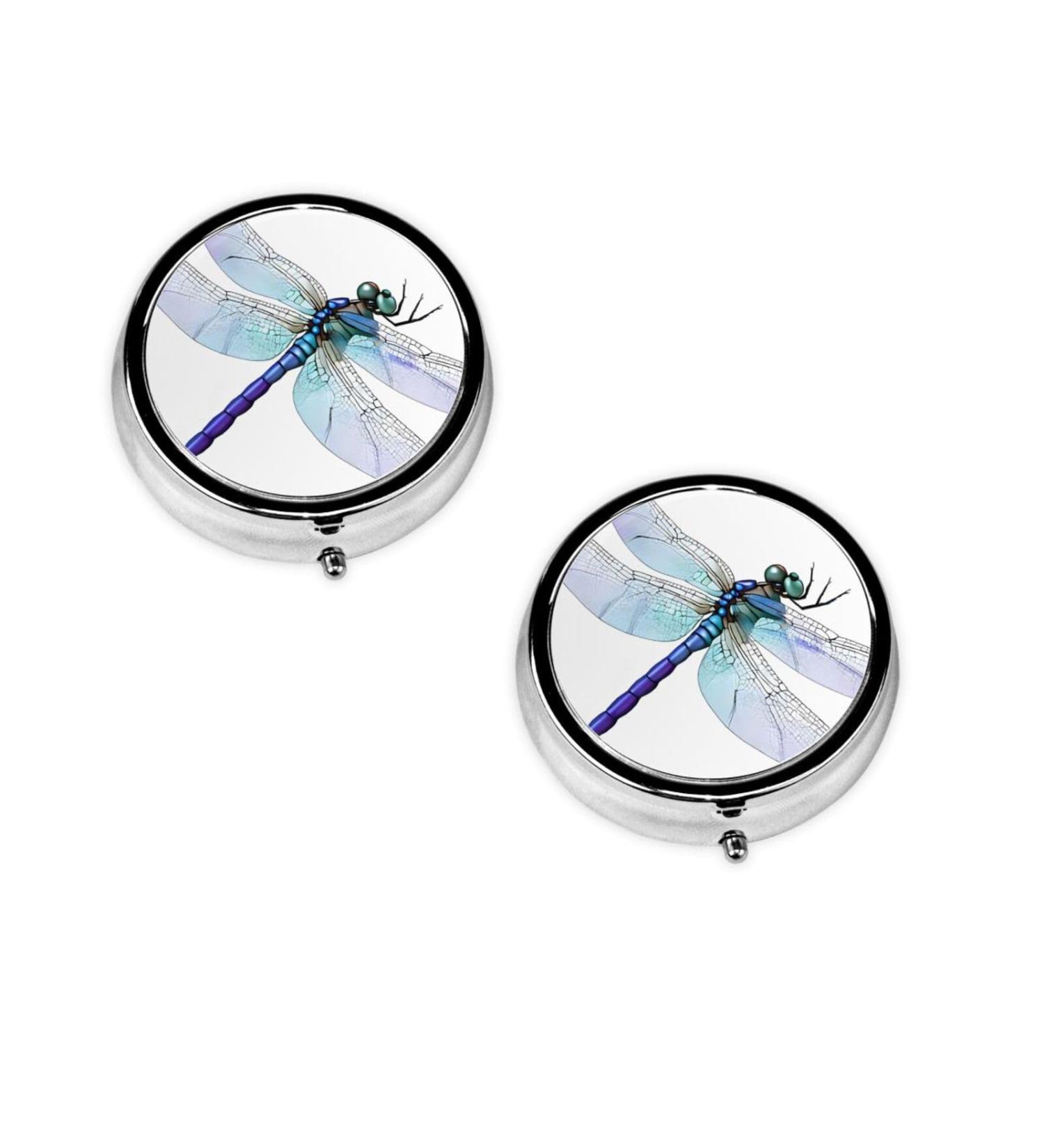 Dragonfly Print Round Pill Box 3 Compartment Portable Travel Medicine Organizer & Vitamin Holder - Buy Online on GoSupps.com