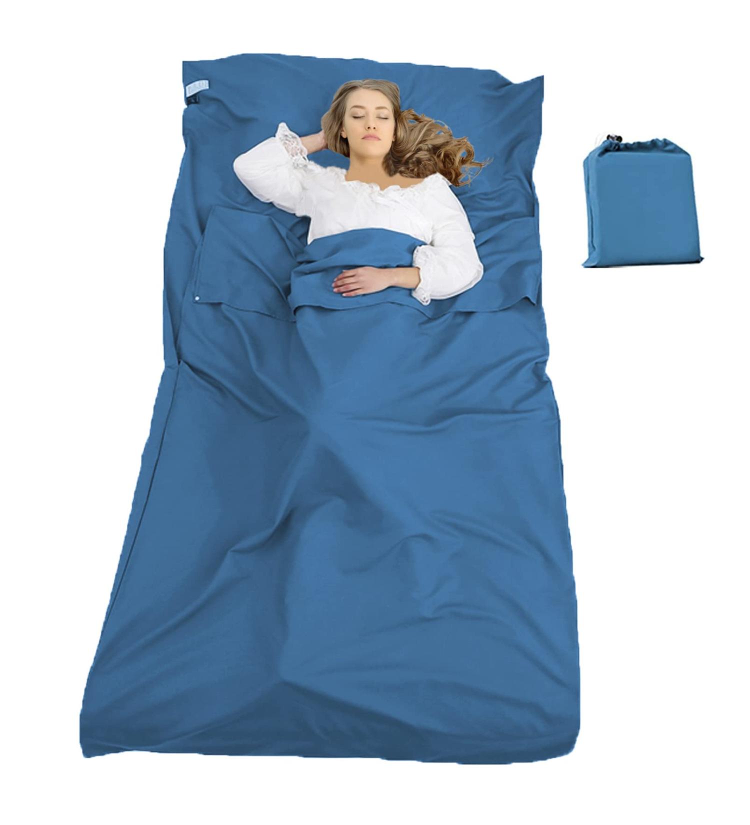Portable Travel Sleeping Bag Liner - Lightweight & Compact Camping Sheets for Adults - Blue, 82.7 x 70.9 - Buy Online on GoSupps.com